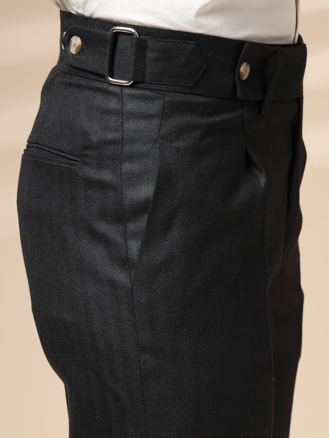 Black Oxford Herringbone Gurkha Pants | Boot Cut Fit by ITALIAN VEGA®