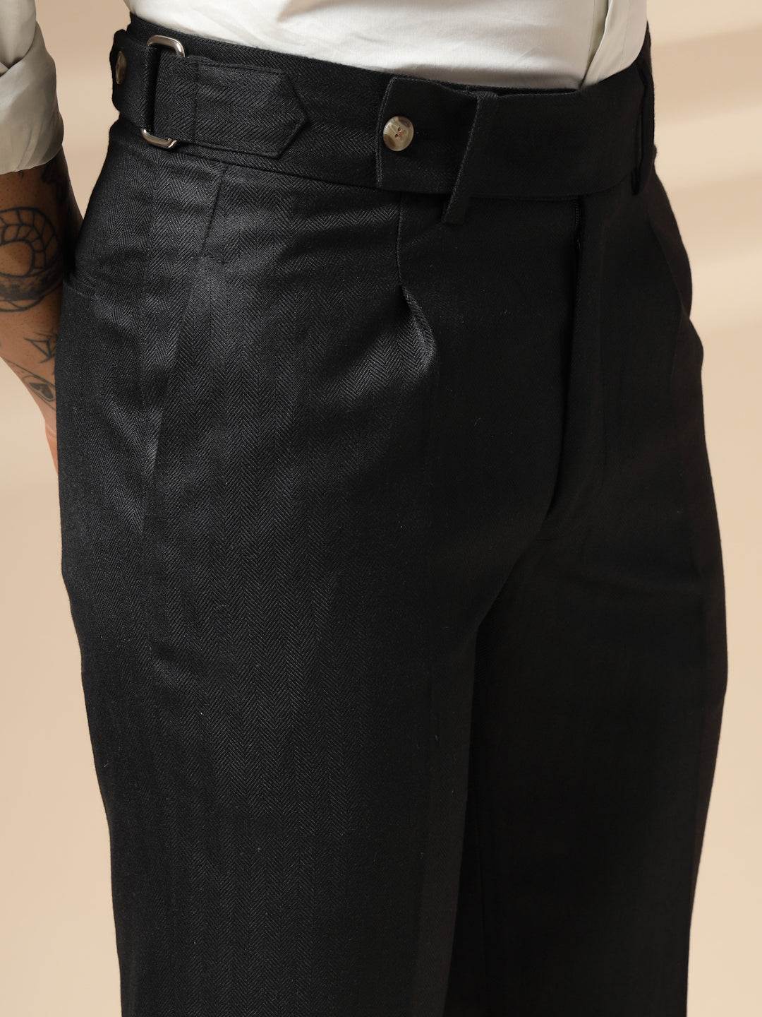 Black Oxford Herringbone Gurkha Pants | Boot Cut Fit by ITALIAN VEGA®