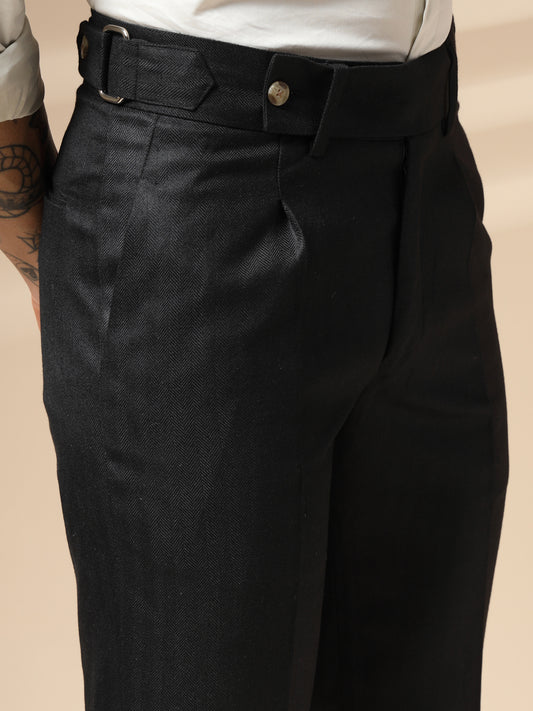 Black Oxford Herringbone Gurkha Pants | Boot Cut Fit by Italian Vega®
