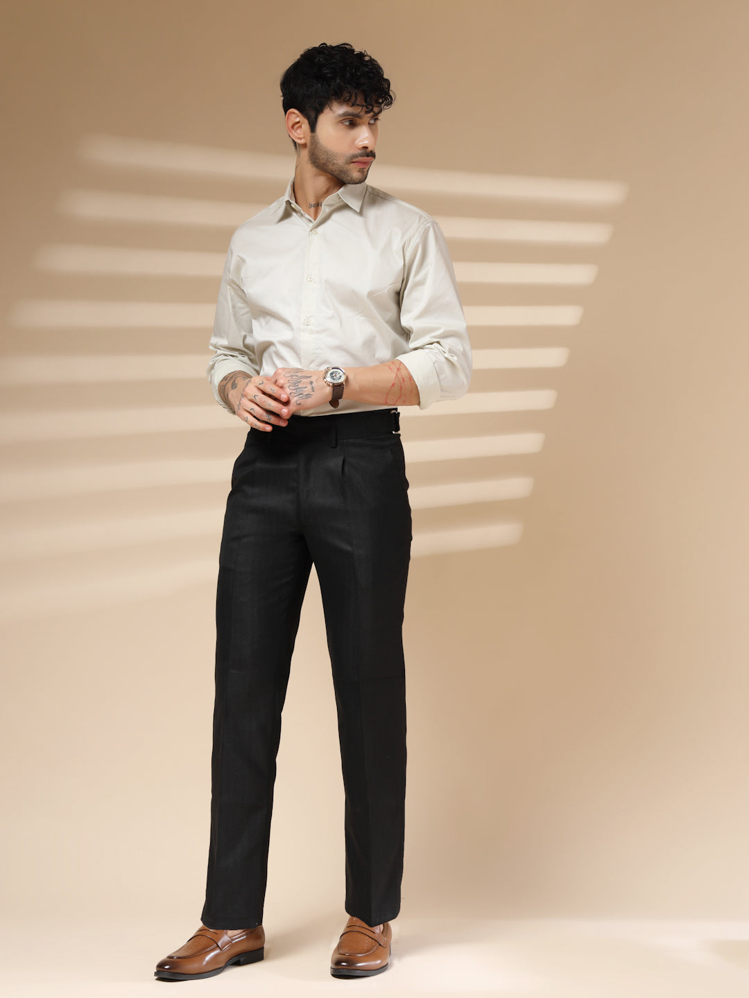 Black Oxford Herringbone Gurkha Pants | Boot Cut Fit by ITALIAN VEGA®