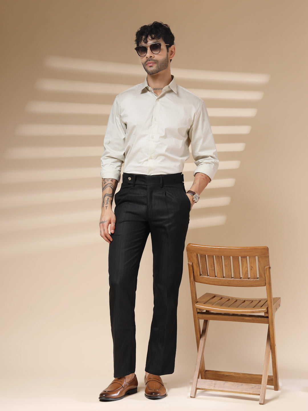 Black Oxford Herringbone Gurkha Pants | Boot Cut Fit by ITALIAN VEGA®