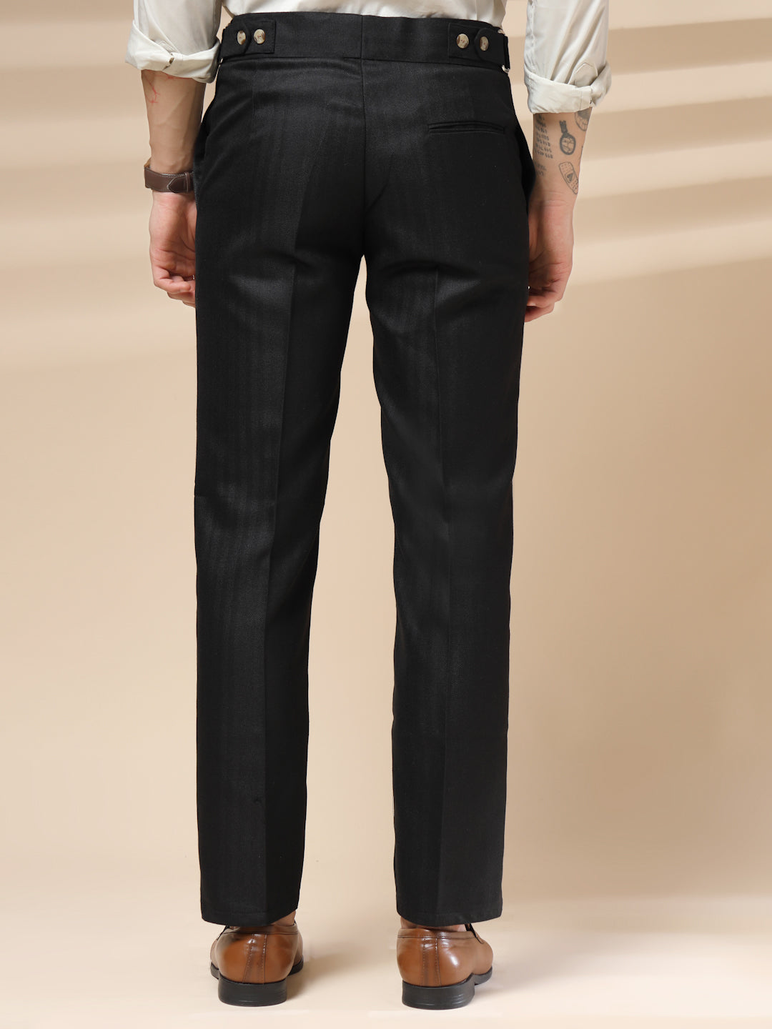 Black Oxford Herringbone Gurkha Pants | Boot Cut Fit by ITALIAN VEGA®