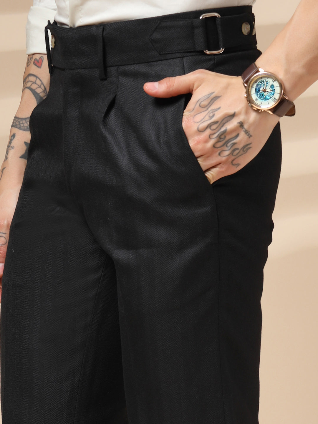 Black Oxford Herringbone Gurkha Pants | Boot Cut Fit by ITALIAN VEGA®