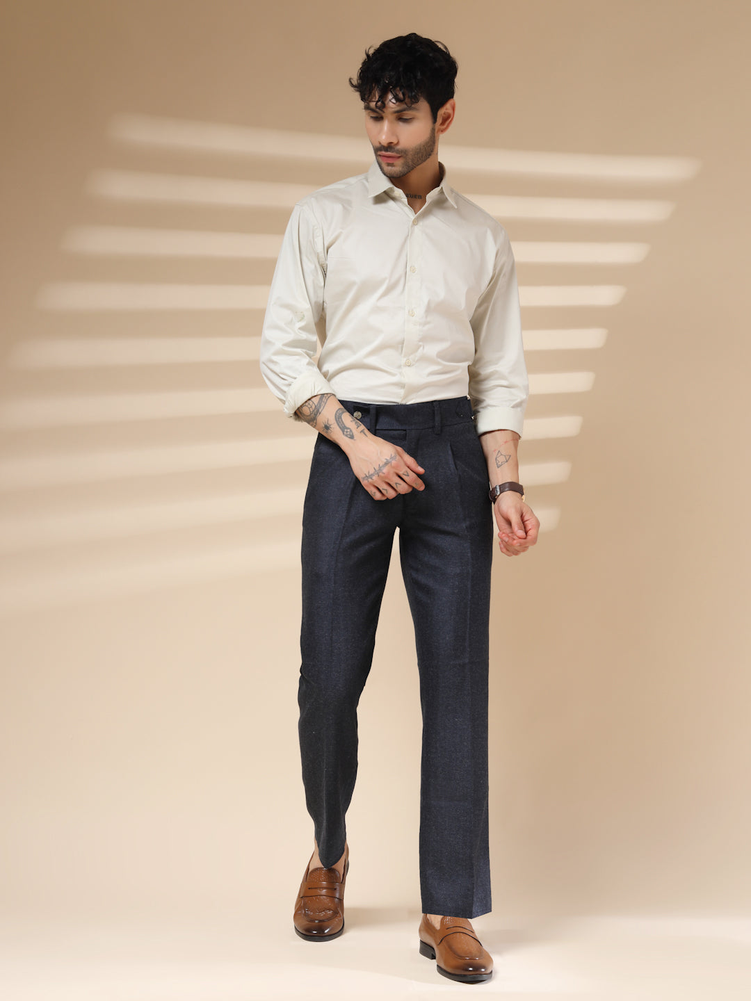Navy Oxford Herringbone Gurkha Pants | Boot Cut Fit by ITALIAN VEGA®