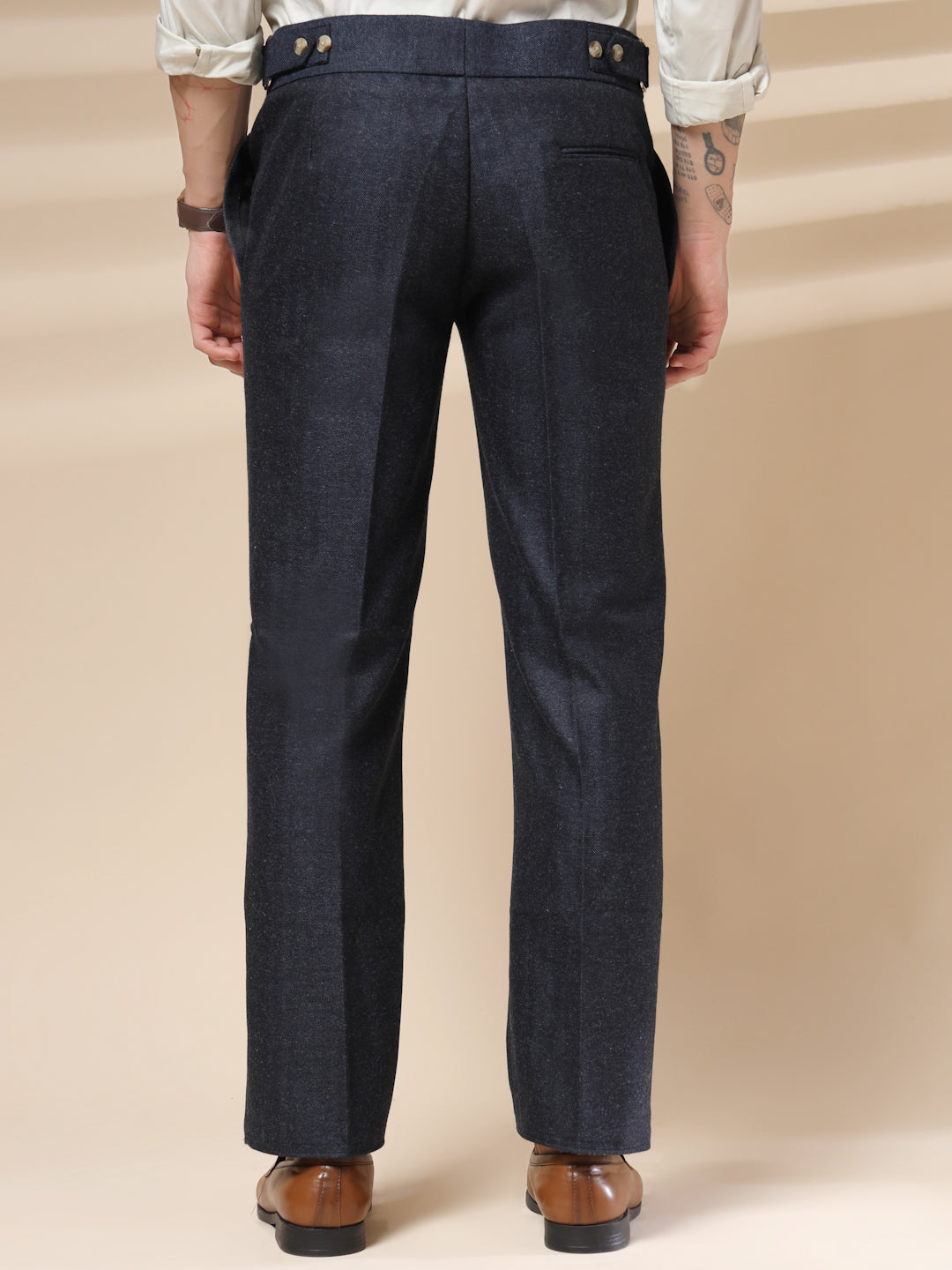 Navy Oxford Herringbone Gurkha Pants | Boot Cut Fit by ITALIAN VEGA®