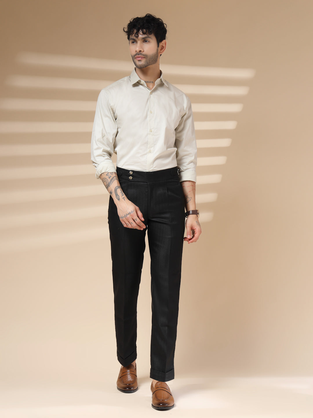 Black Signature Buttoned Herringbone Gurkha Pants | Boot Cut Fit by ITALIAN VEGA®