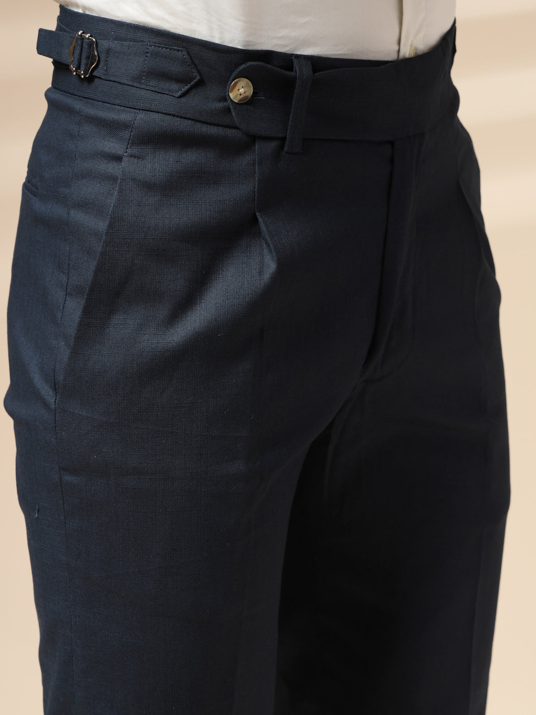 Navy Elegant Linen Gurkha Pants | Boot Cut Fit by ITALIAN VEGA®