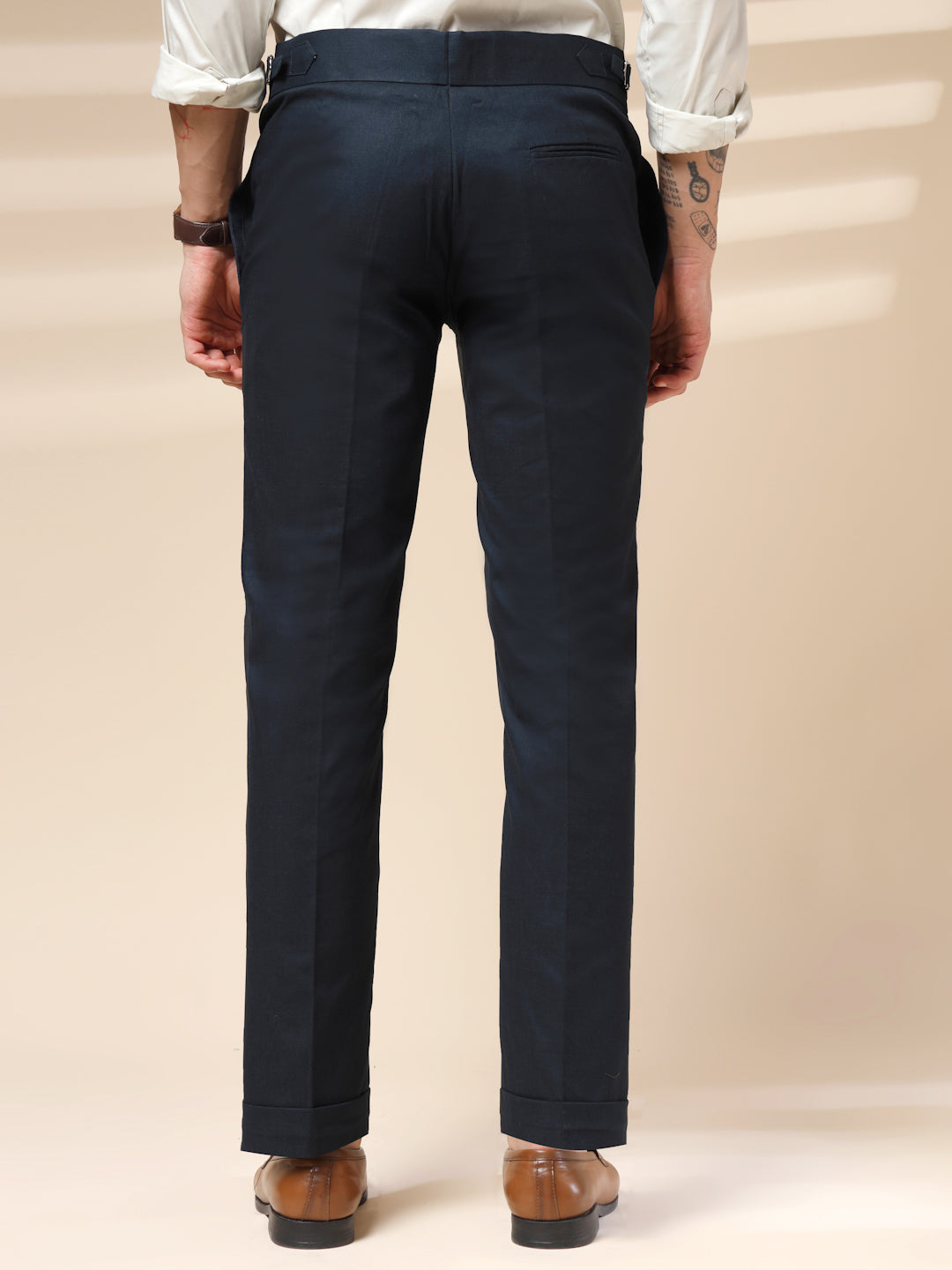 Navy Elegant Linen Gurkha Pants | Boot Cut Fit by ITALIAN VEGA®
