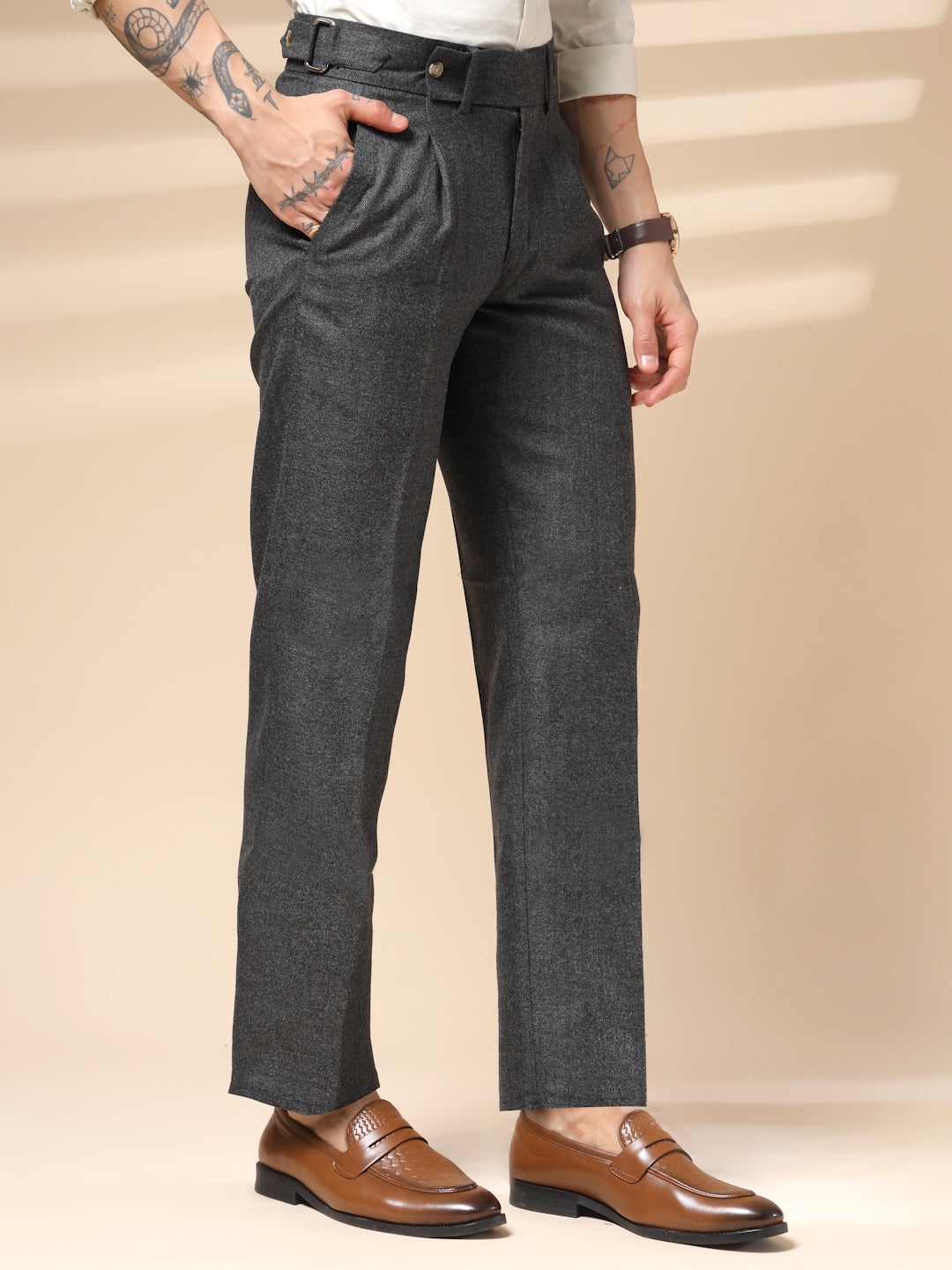 Grey Oxford Herringbone Gurkha Pants | Boot Cut Fit by ITALIAN VEGA®