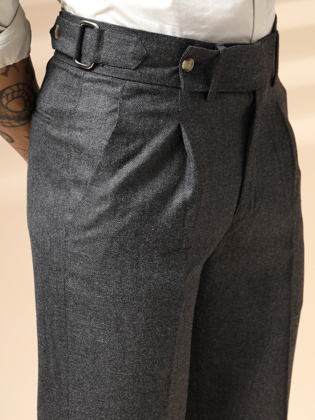 Grey Oxford Herringbone Gurkha Pants | Boot Cut Fit by ITALIAN VEGA®
