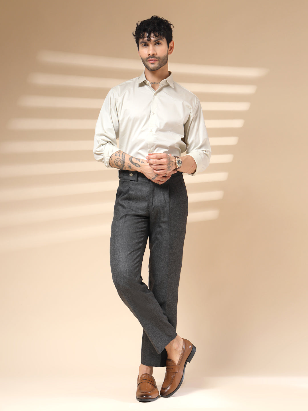 Grey Oxford Herringbone Gurkha Pants | Boot Cut Fit by ITALIAN VEGA®