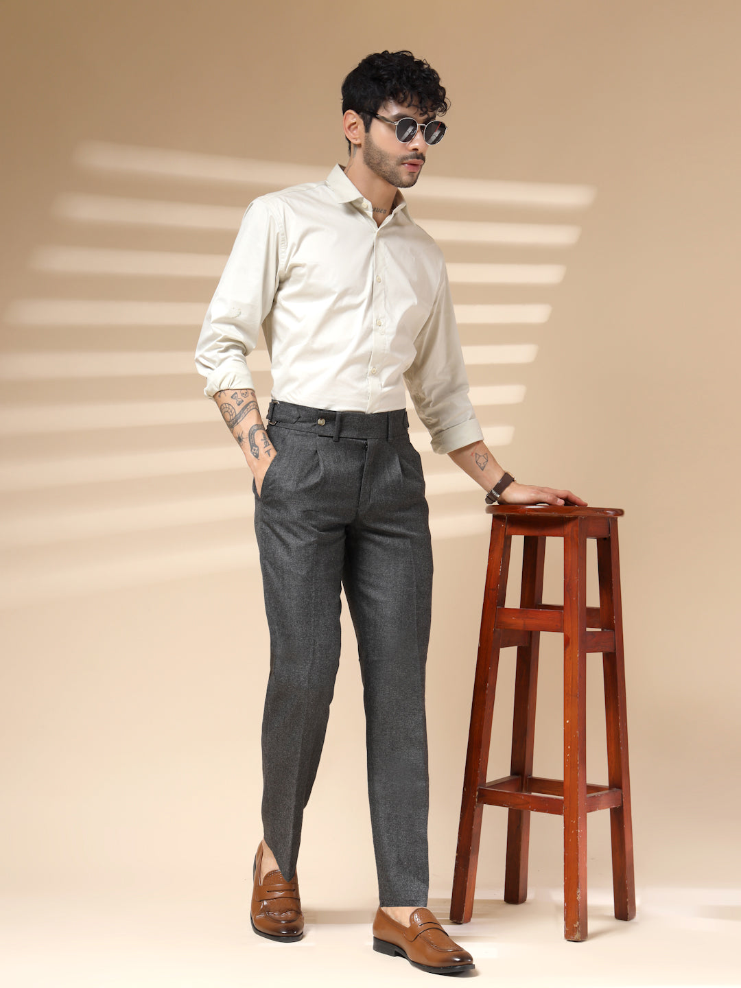 Grey Oxford Herringbone Gurkha Pants | Boot Cut Fit by ITALIAN VEGA®