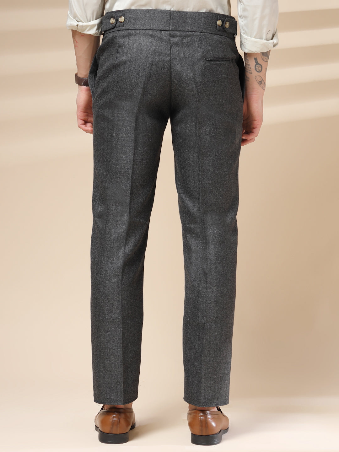 Grey Oxford Herringbone Gurkha Pants | Boot Cut Fit by ITALIAN VEGA®