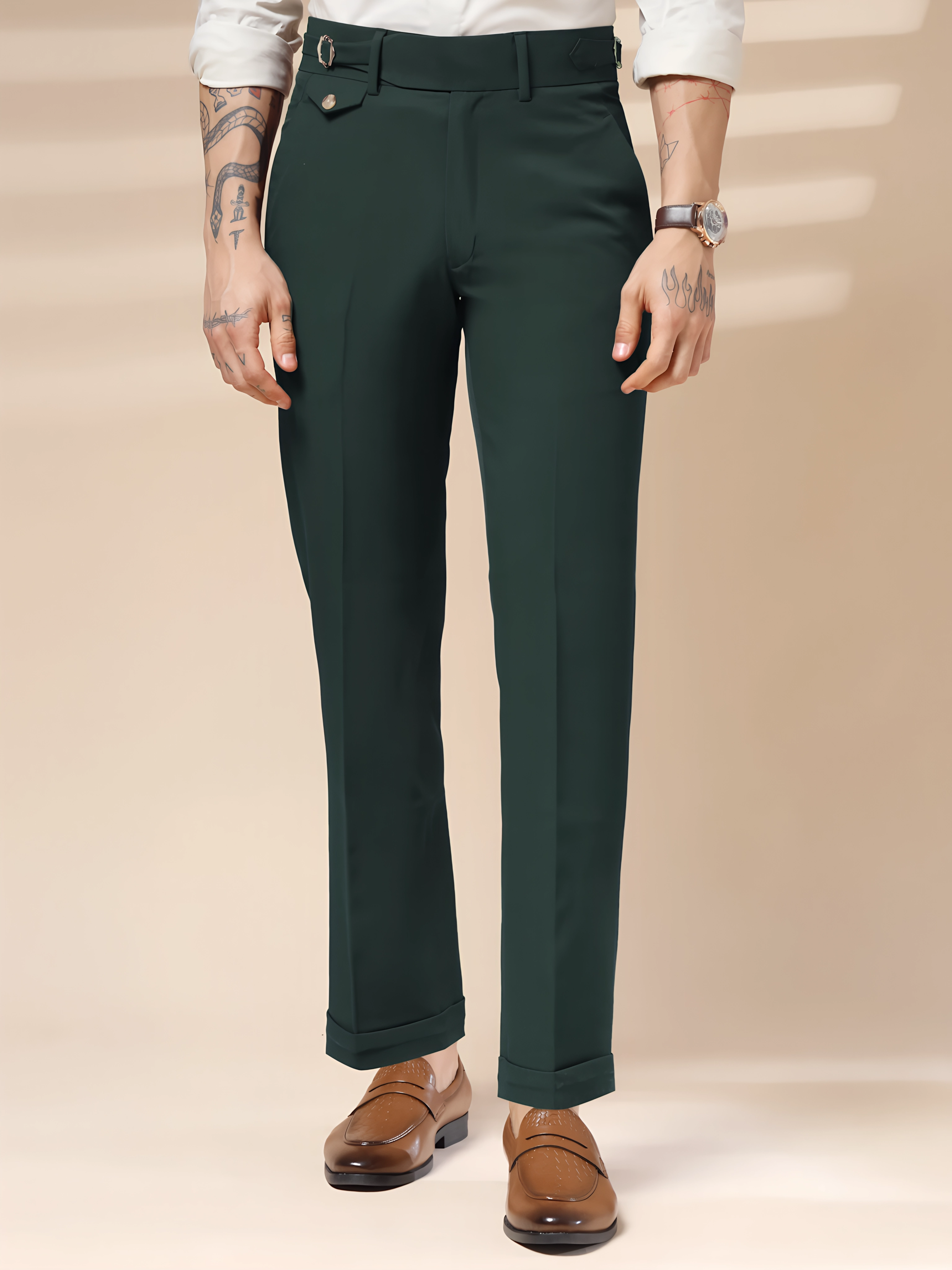 Bottle Green Single Buckle Gurkha Pants by ITALIAN VEGA®
