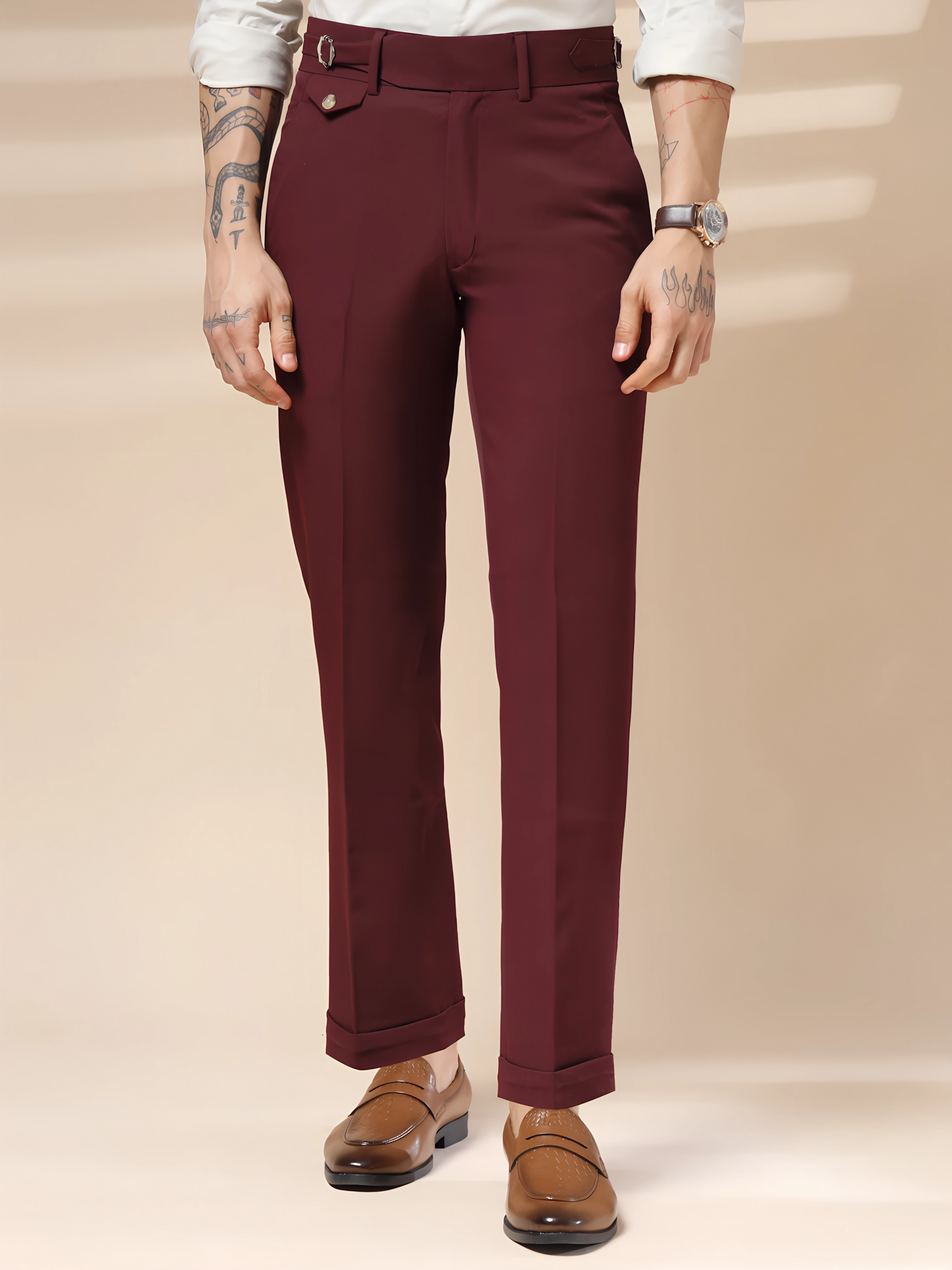 Wine Single Buckle Gurkha Pants