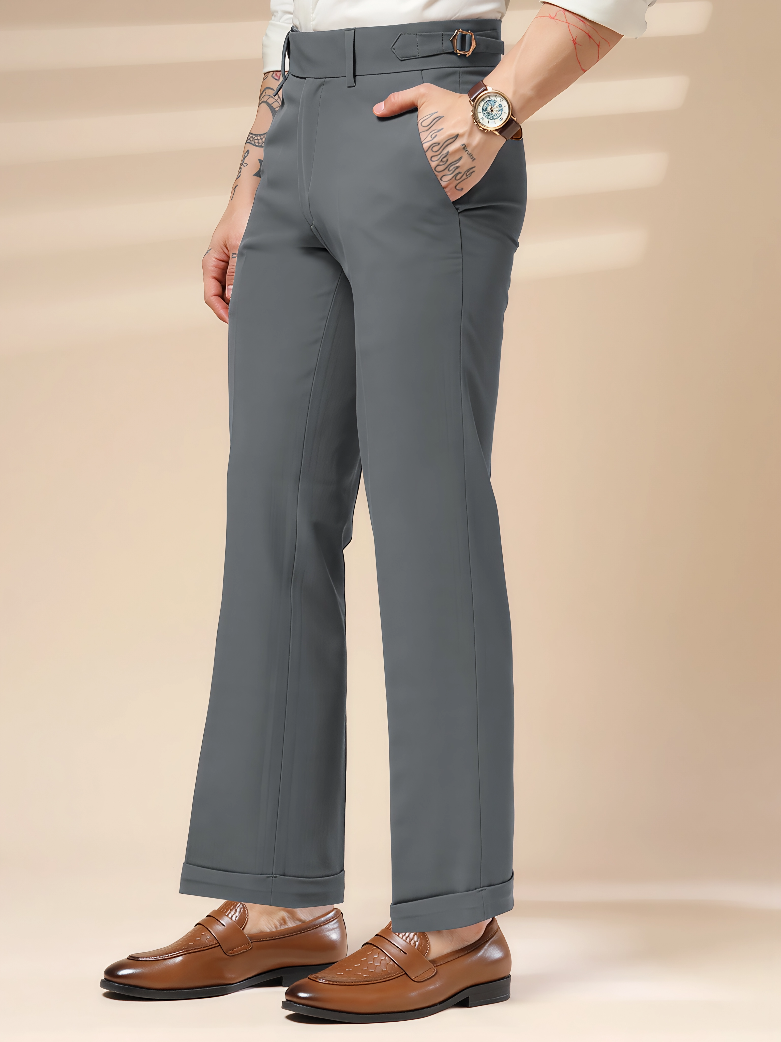 Stone Grey Single Buckle Gurkha Pants by ITALIAN VEGA®