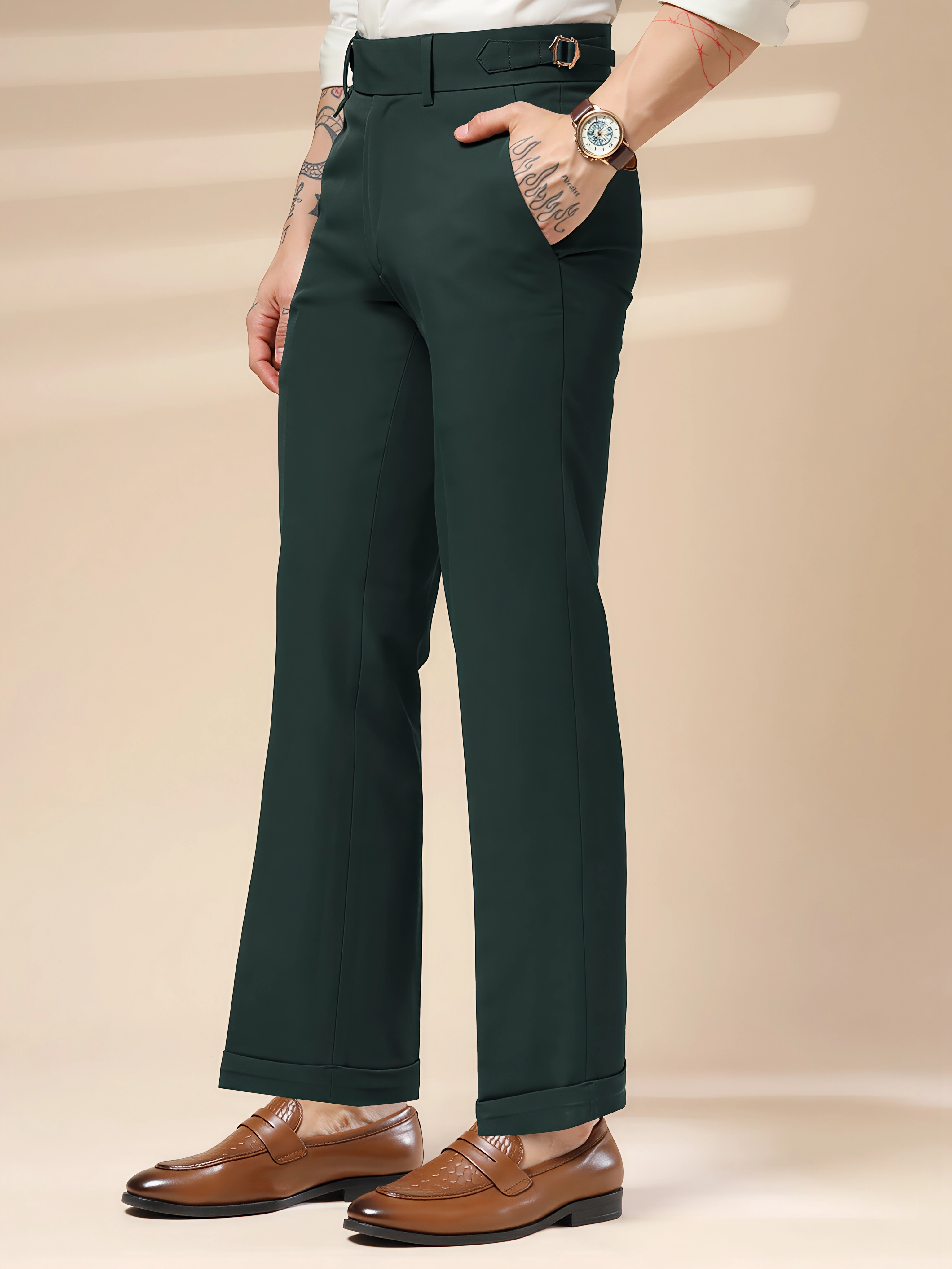 Bottle Green Single Buckle Gurkha Pants by ITALIAN VEGA®
