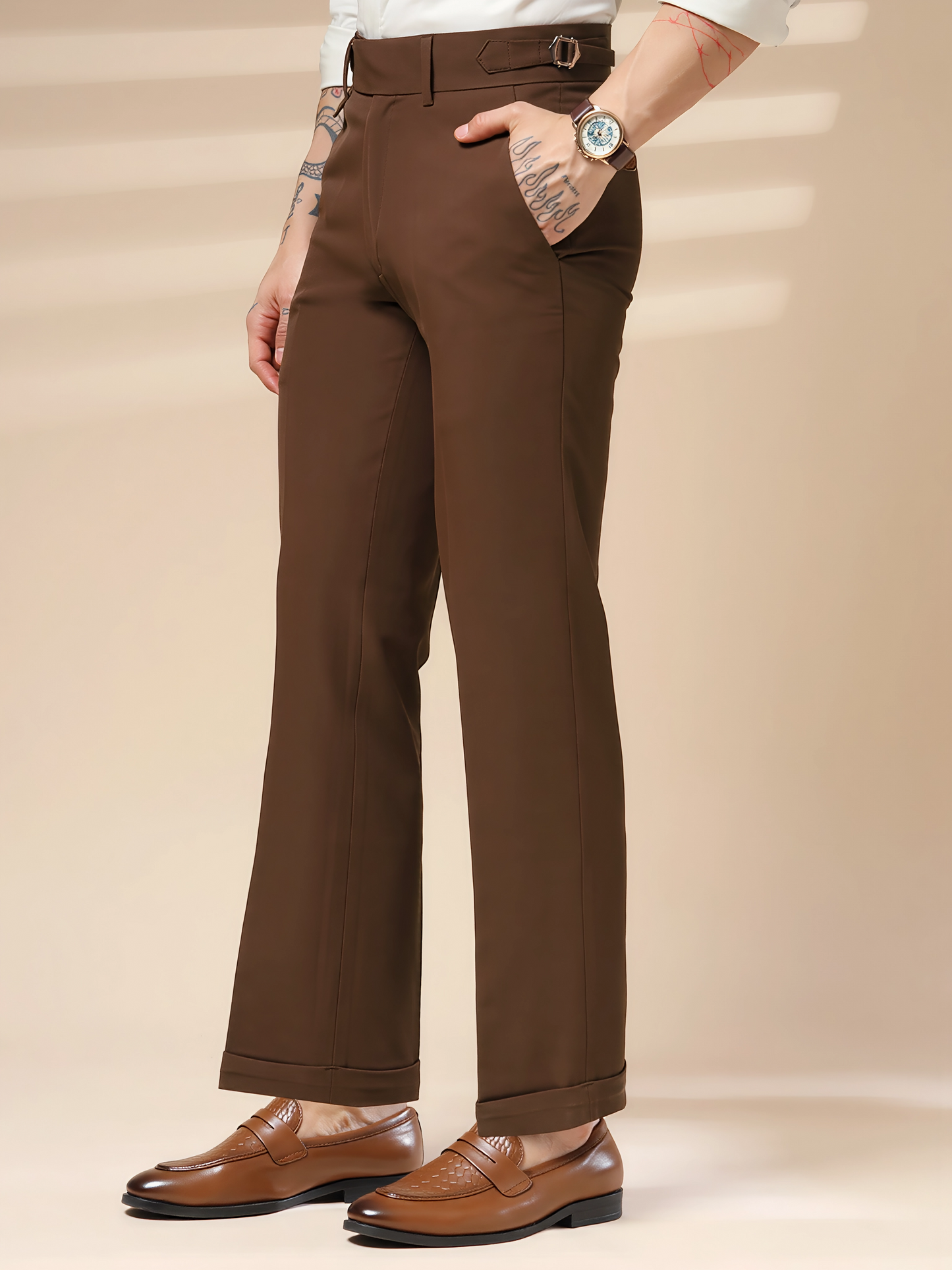 Brown Single Buckle Gurkha Pants