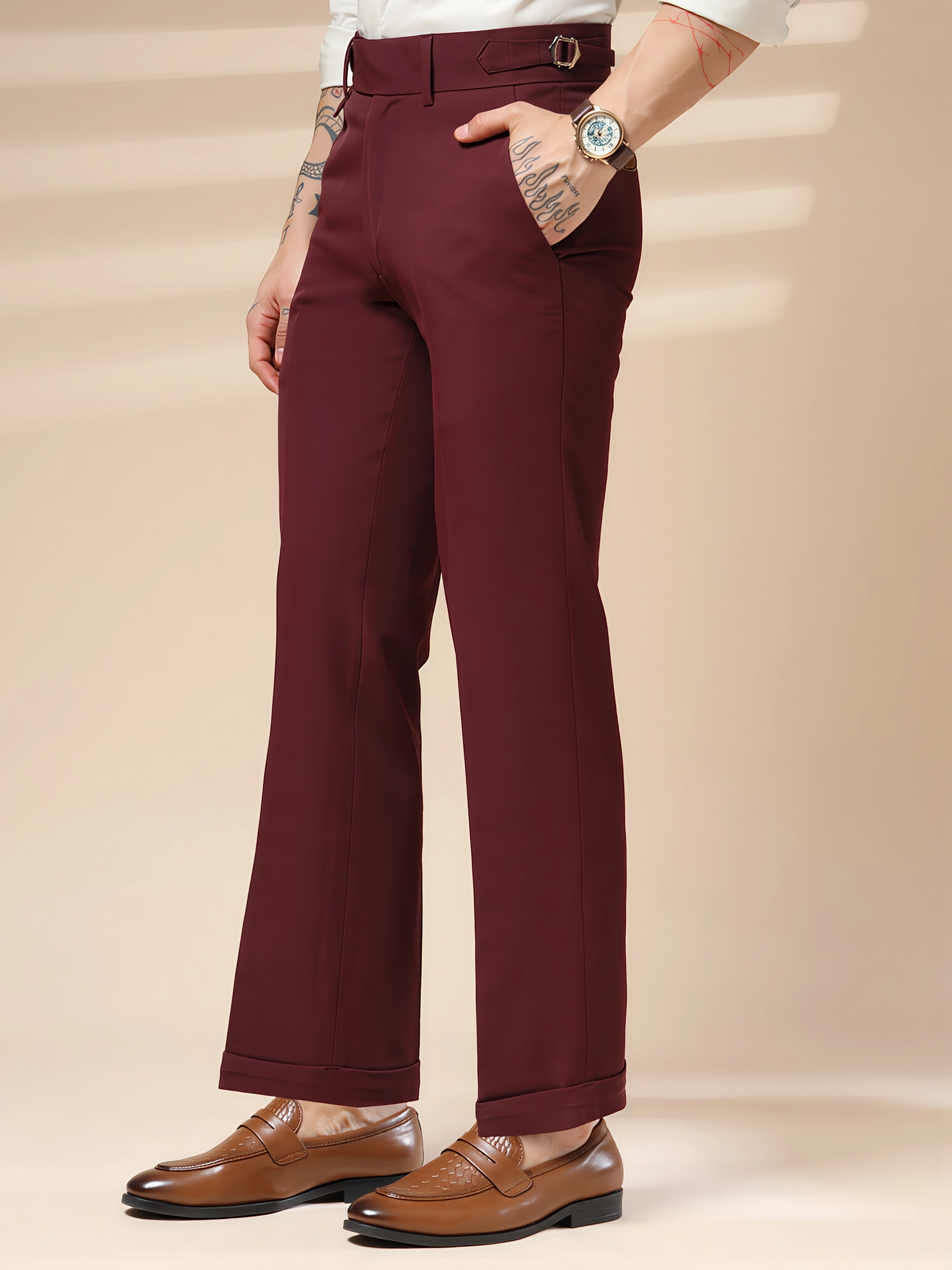 Wine Single Buckle Gurkha Pants