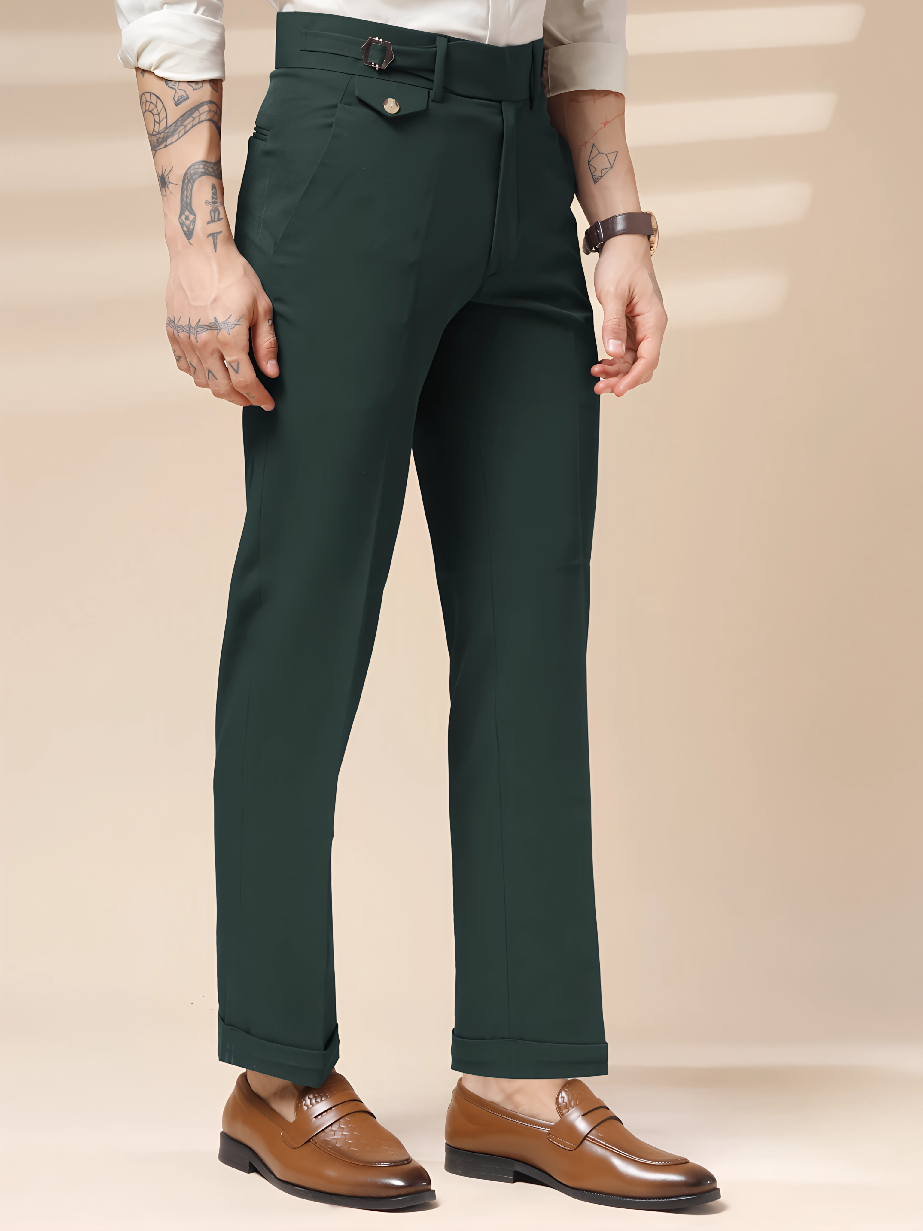 Bottle Green Single Buckle Gurkha Pants by ITALIAN VEGA®