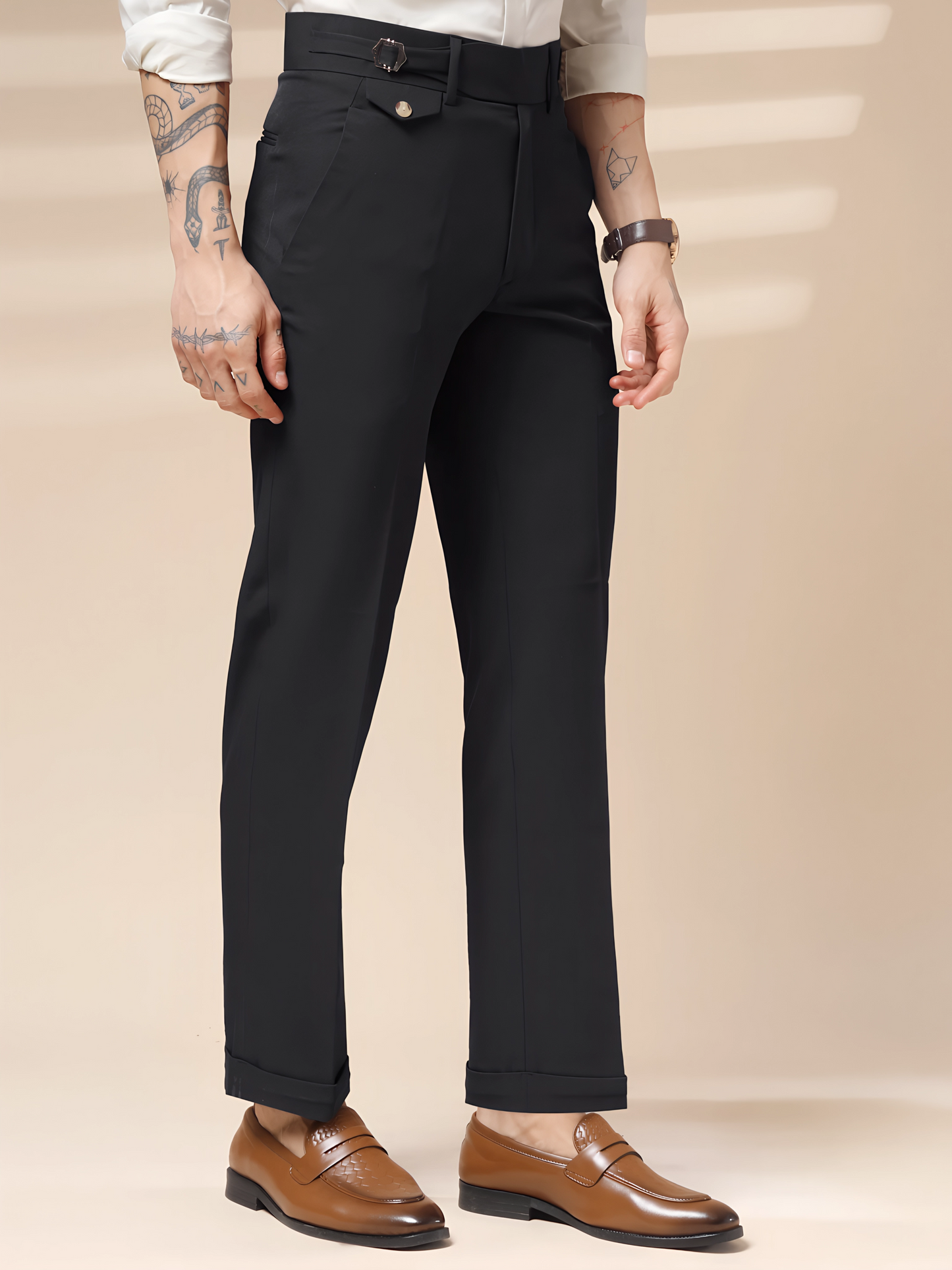 Black Single Buckle Gurkha Pants