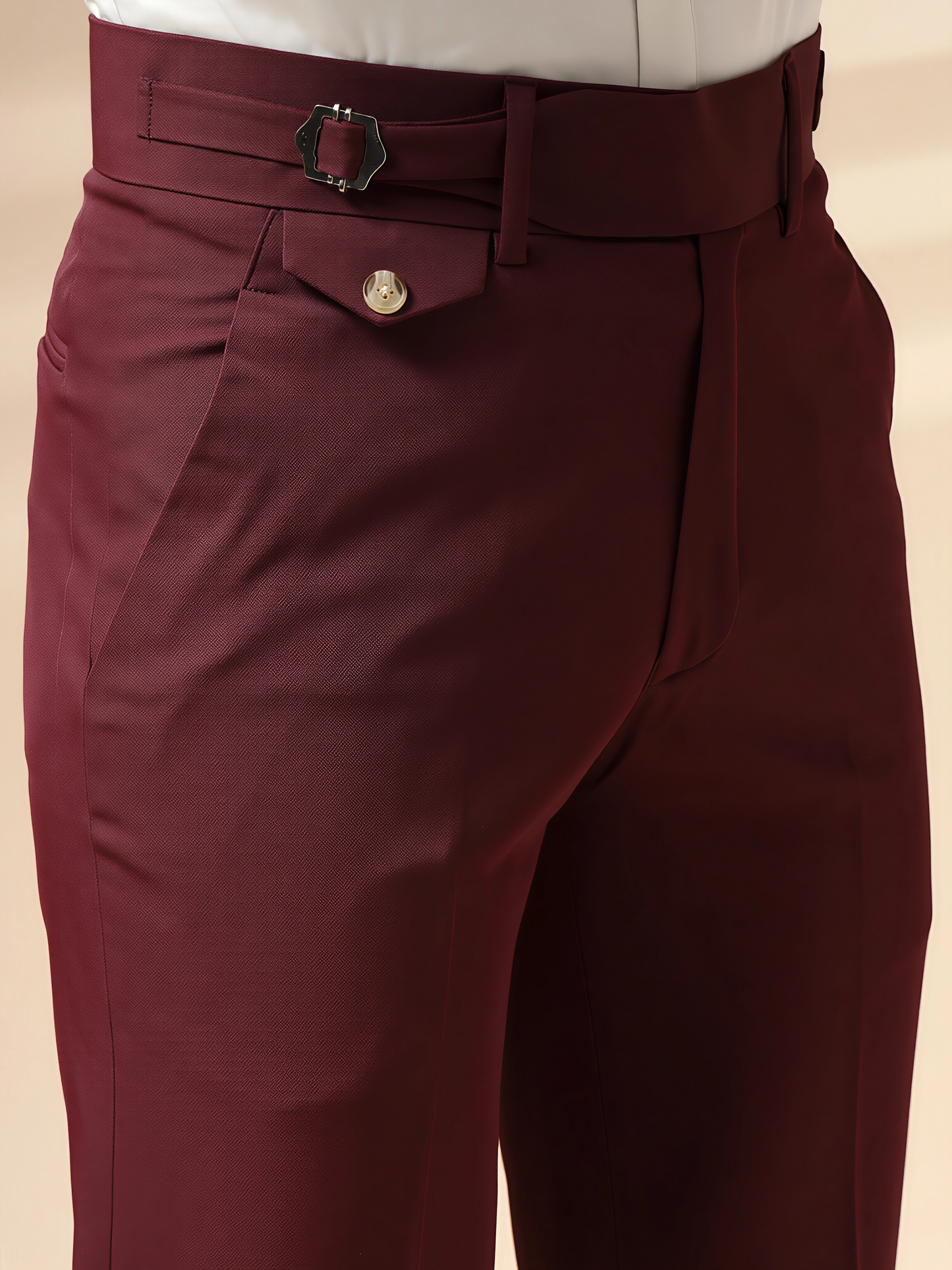 Wine Single Buckle Gurkha Pants