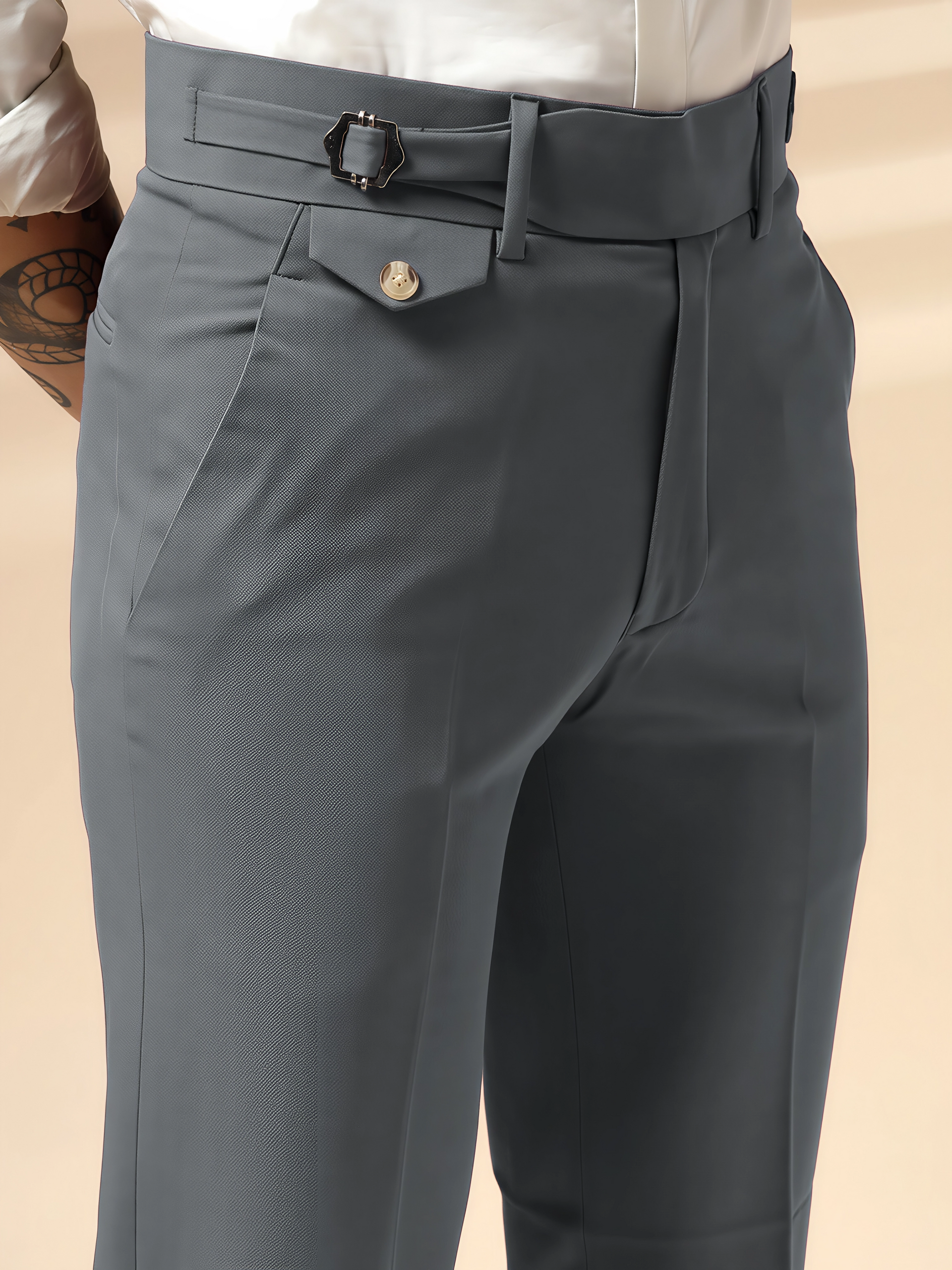 Stone Grey Single Buckle Gurkha Pants – Italian Vega™