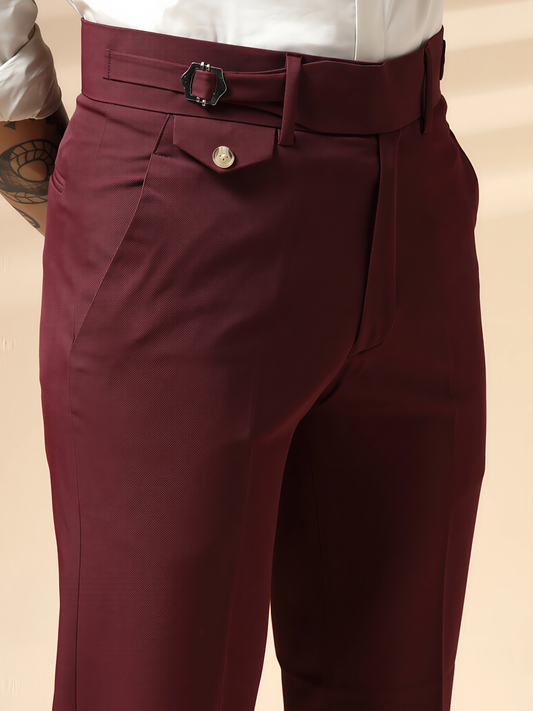 Wine Single Buckle Gurkha Pants