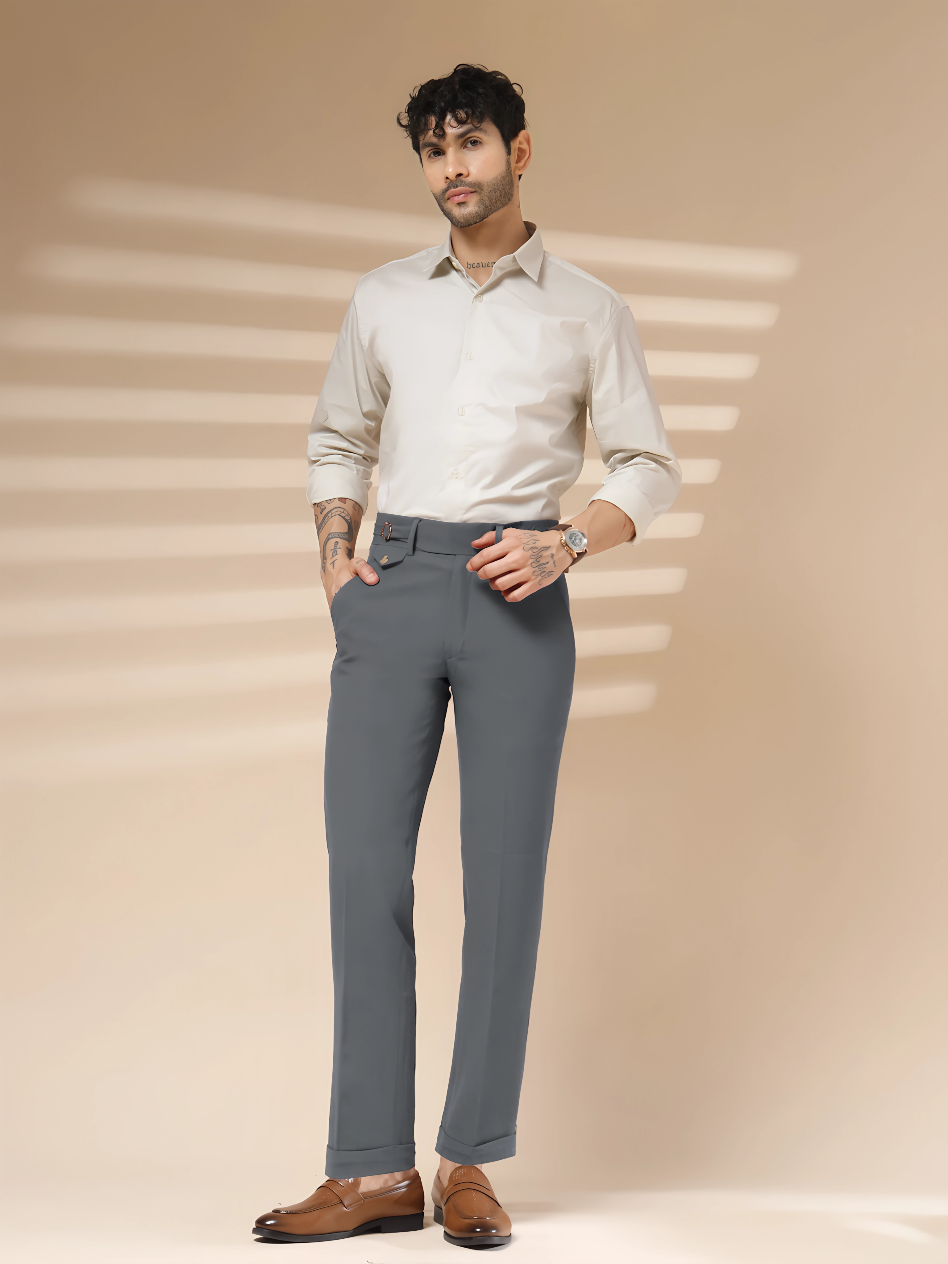 Stone Grey Single Buckle Gurkha Pants by ITALIAN VEGA®