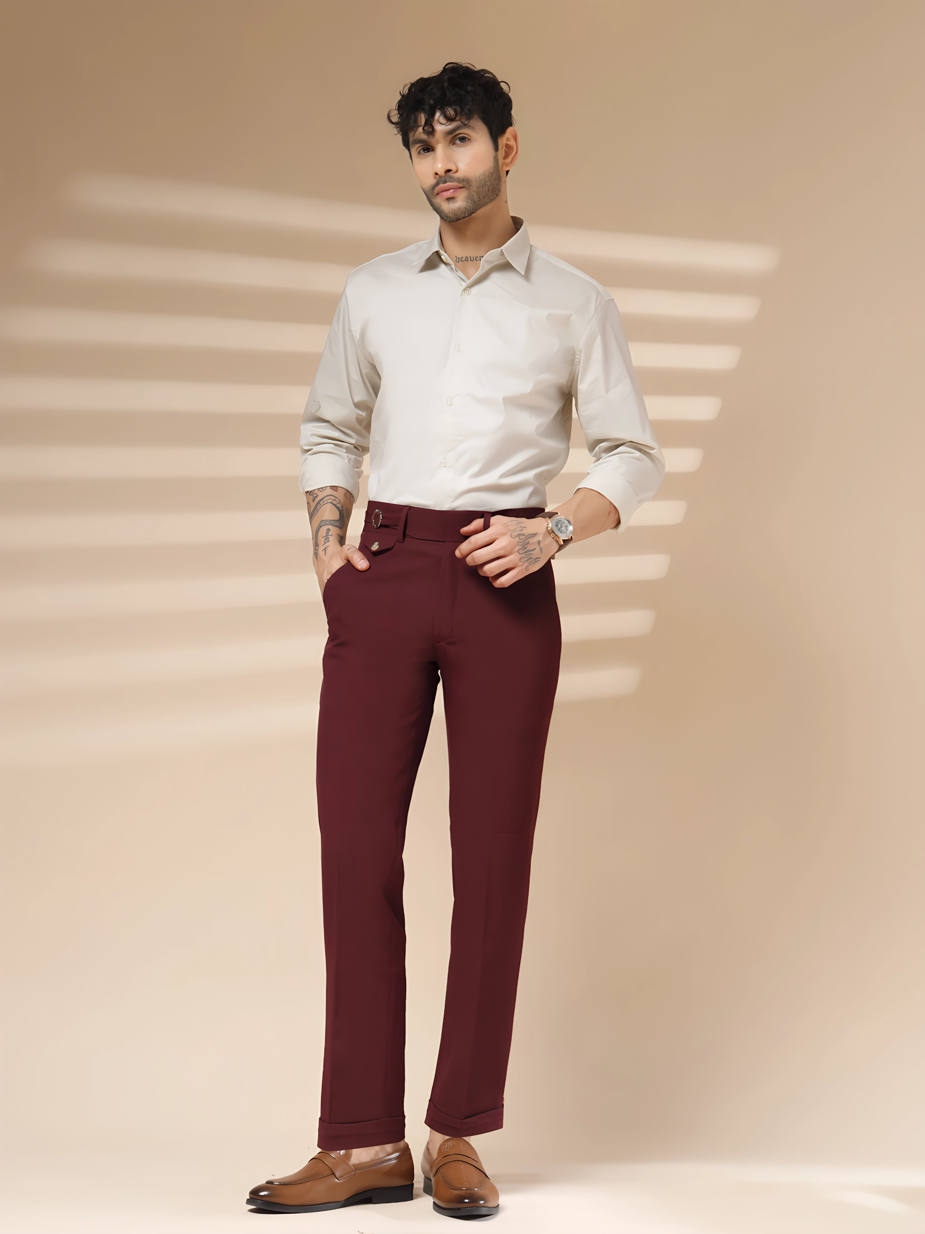 Wine Single Buckle Gurkha Pants by ITALIAN VEGA®