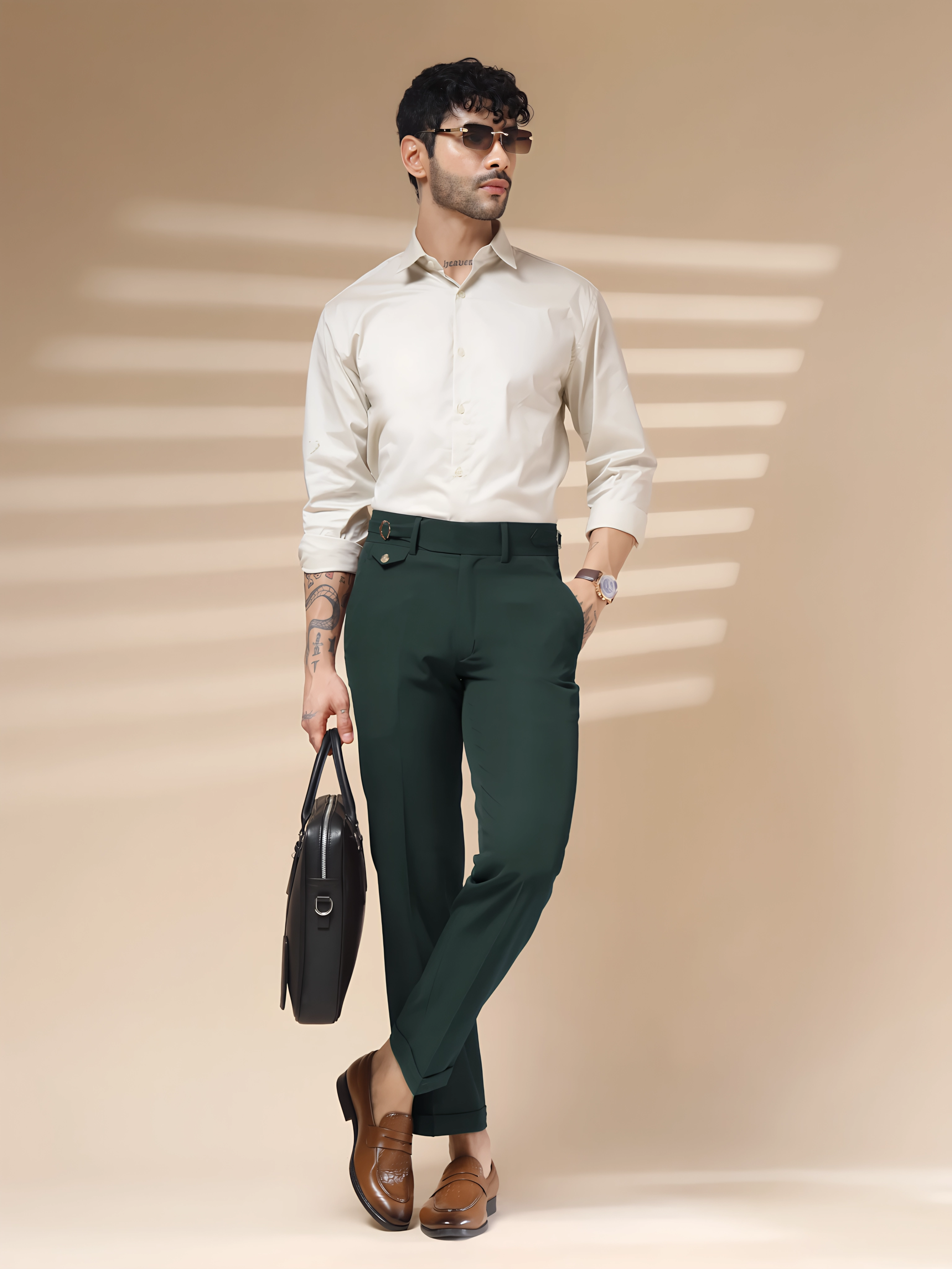 Bottle Green Single Buckle Gurkha Pants by ITALIAN VEGA®