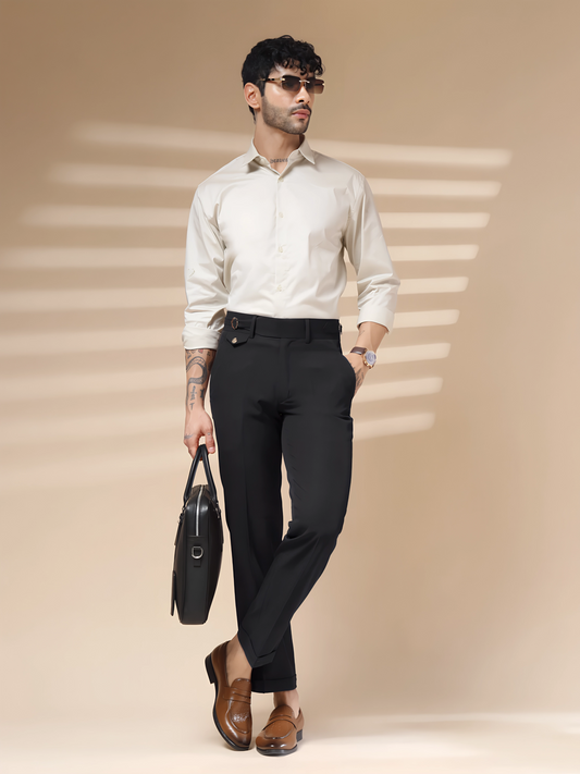 Black Single Buckle Gurkha Pants