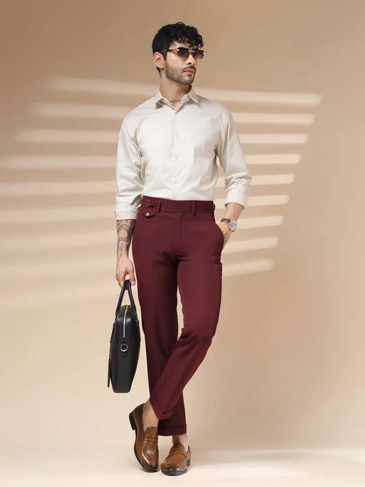 Wine Single Buckle Gurkha Pants