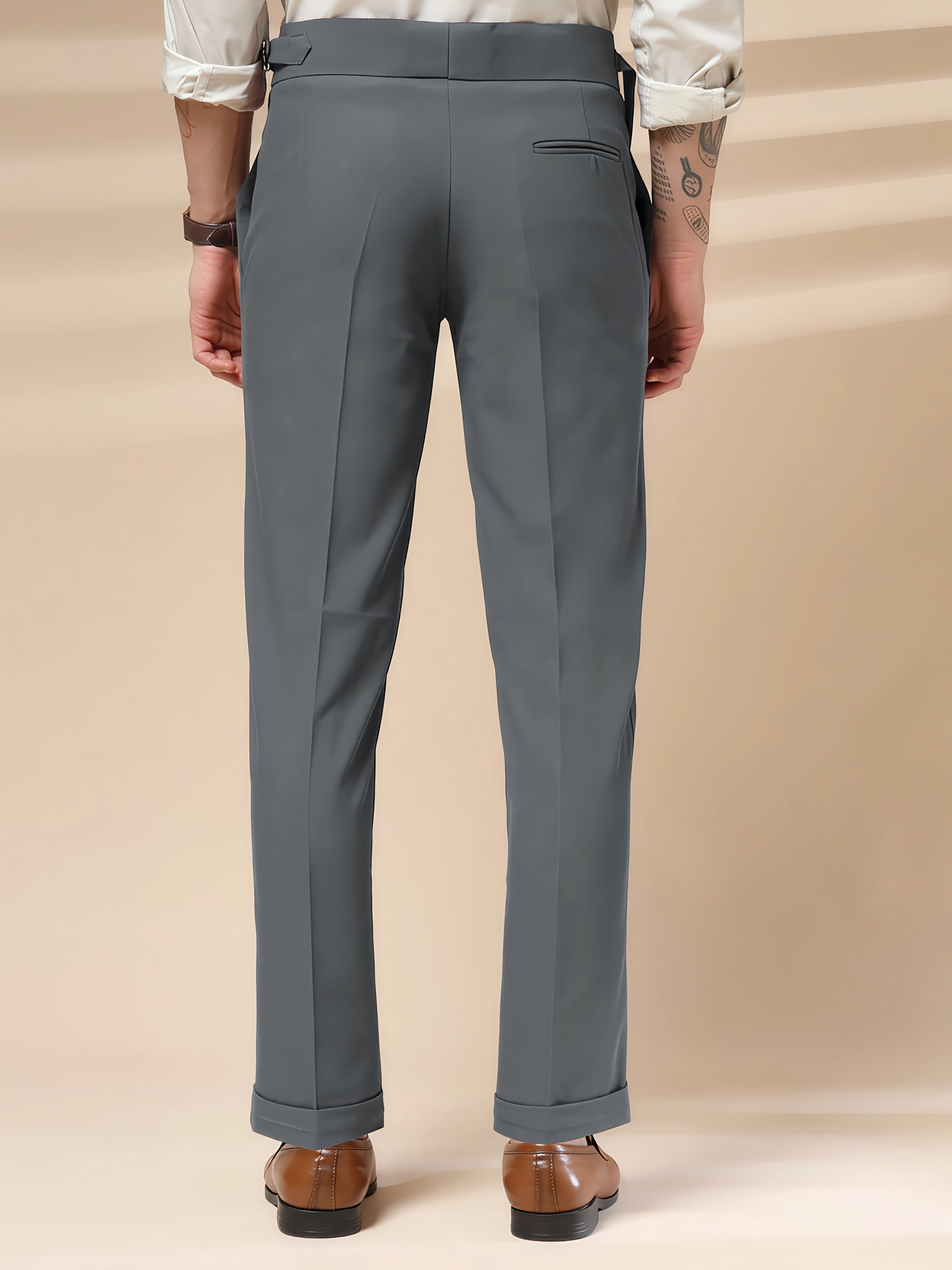Stone Grey Single Buckle Gurkha Pants