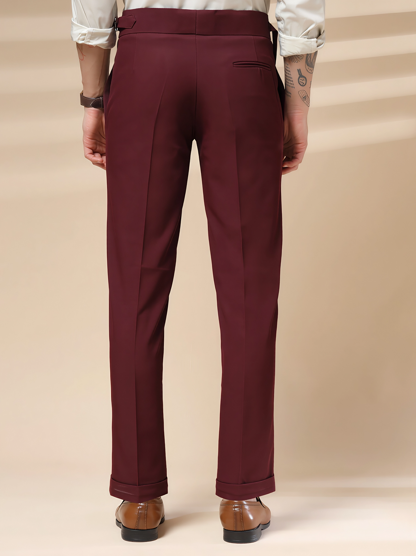 Wine Single Buckle Gurkha Pants