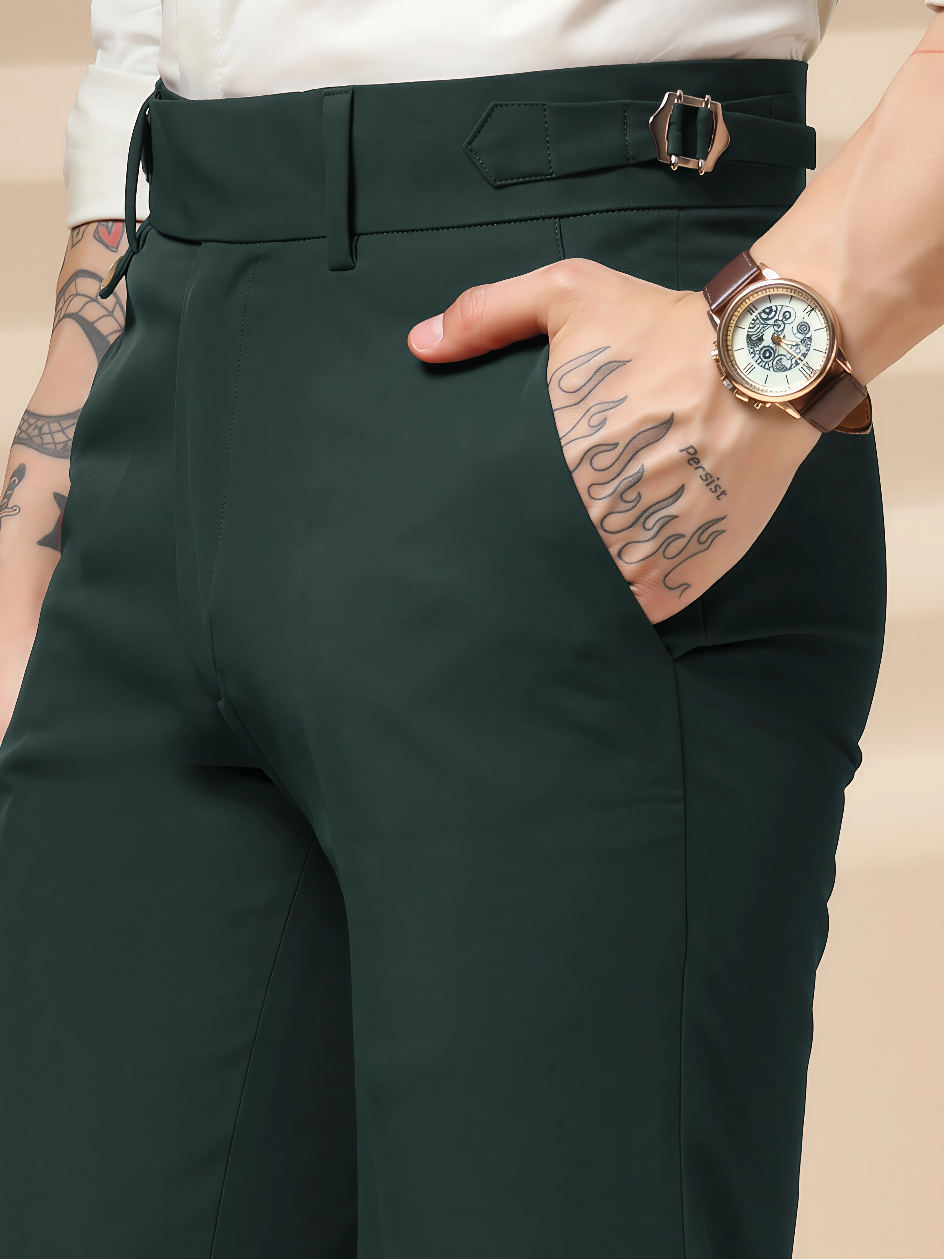 Bottle Green Single Buckle Gurkha Pants by ITALIAN VEGA®