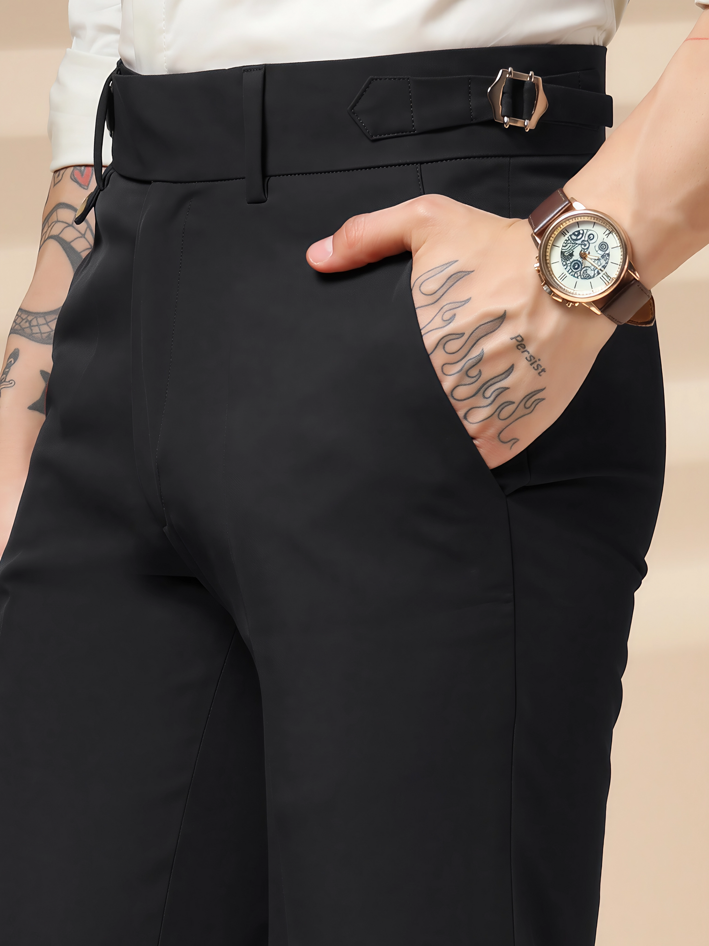 Black Single Buckle Gurkha Pants
