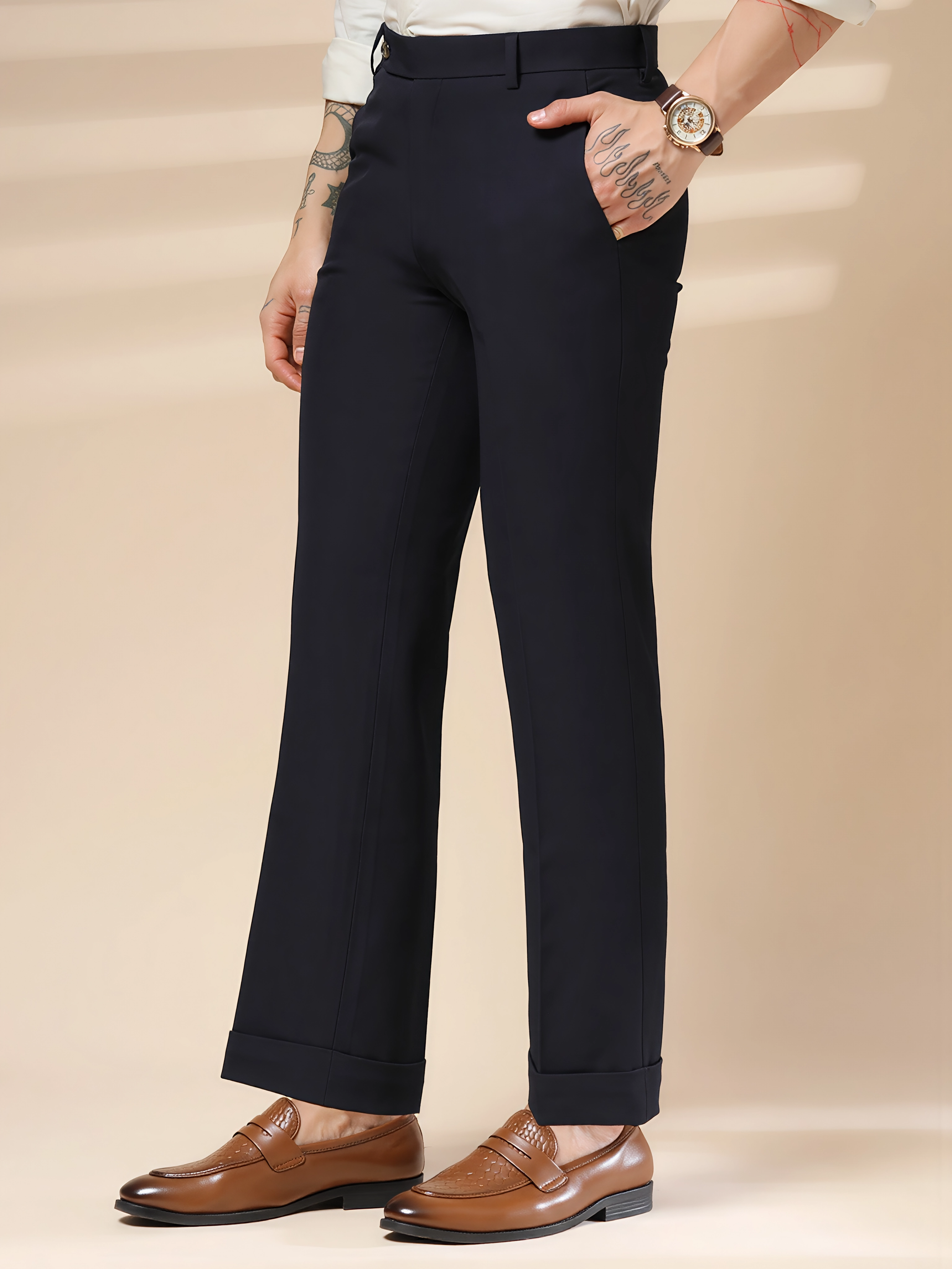 Navy Blue Men Formal Pants by ITALIAN VEGA®