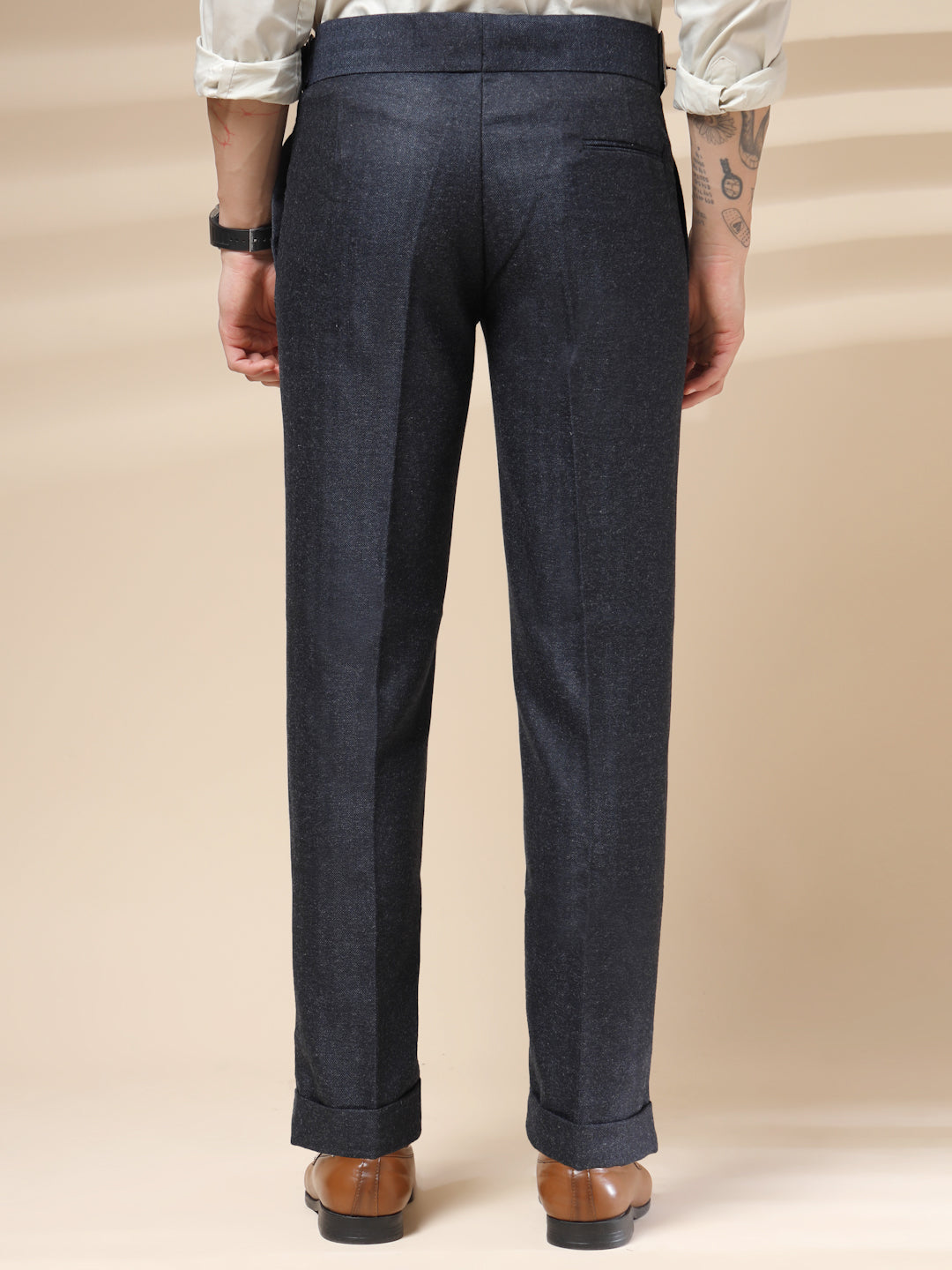 Navy Classic Buckle Herringbone Gurkha Pants | Boot Cut Fit by ITALIAN VEGA®