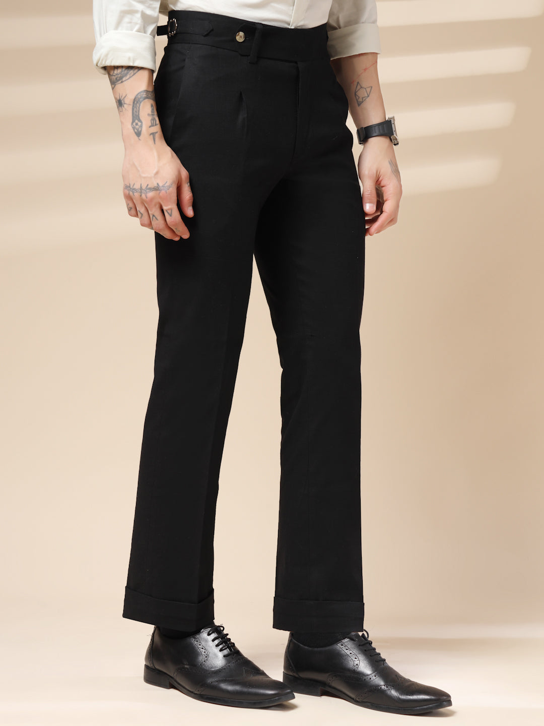 Black Elegant Linen Gurkha Pants | Boot Cut Fit by ITALIAN VEGA®