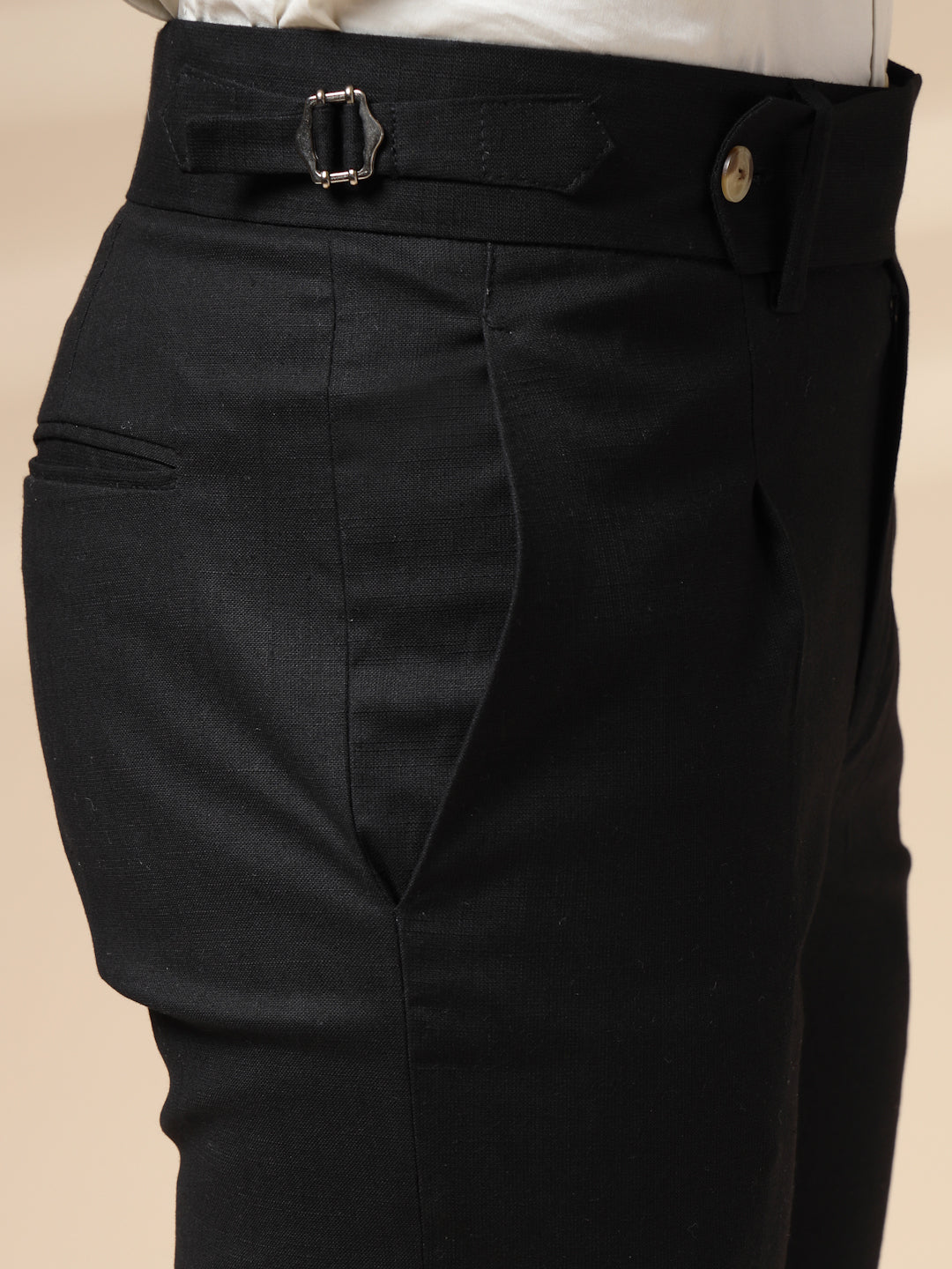 Black Elegant Linen Gurkha Pants | Boot Cut Fit by ITALIAN VEGA®