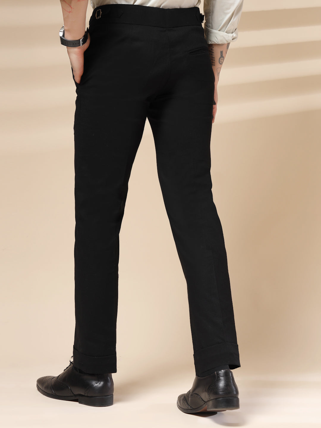 Black Elegant Linen Gurkha Pants | Boot Cut Fit by ITALIAN VEGA®