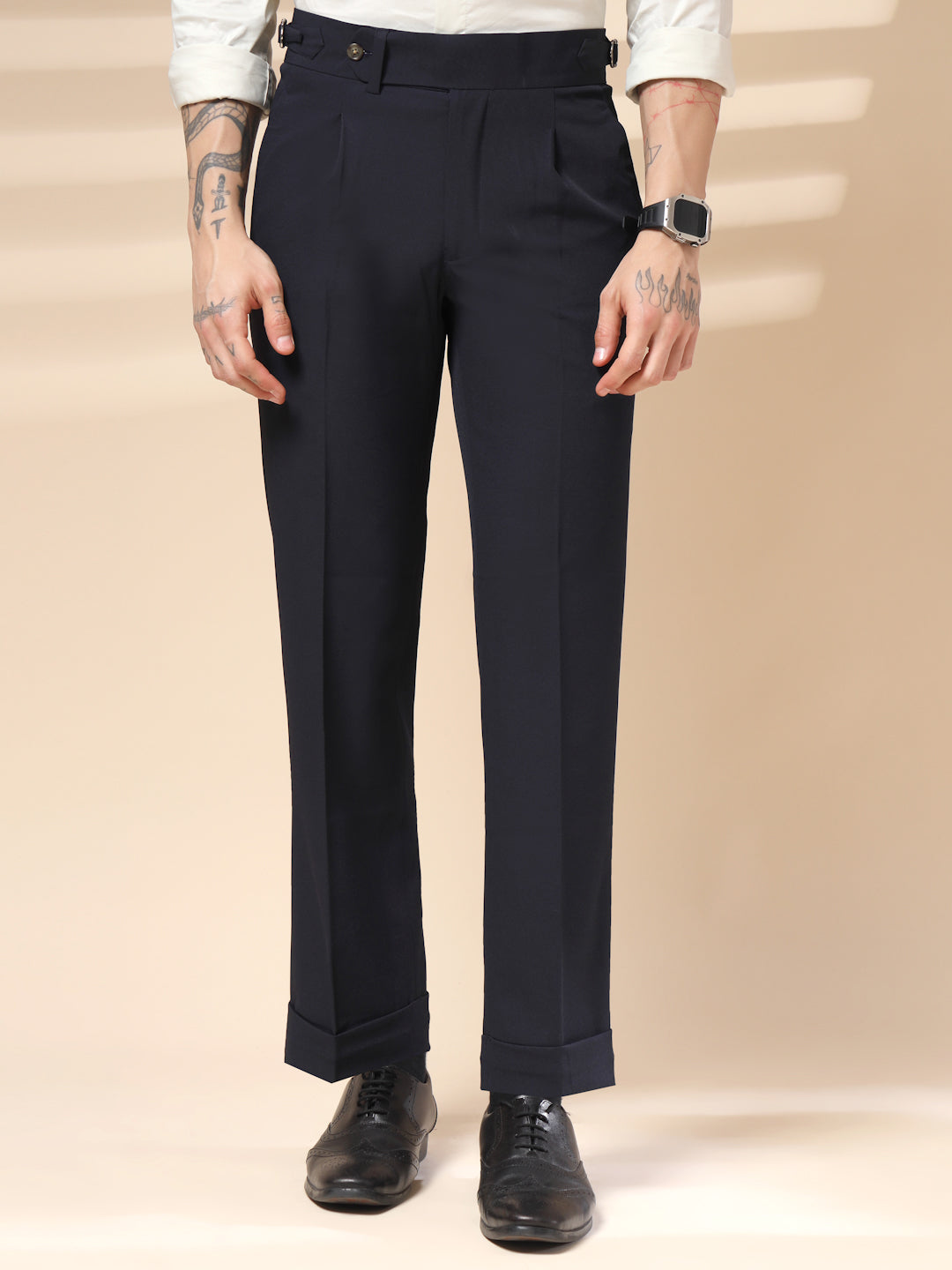 Navy Blue Italian Elegant Gurkha Trousers by ITALIAN VEGA®