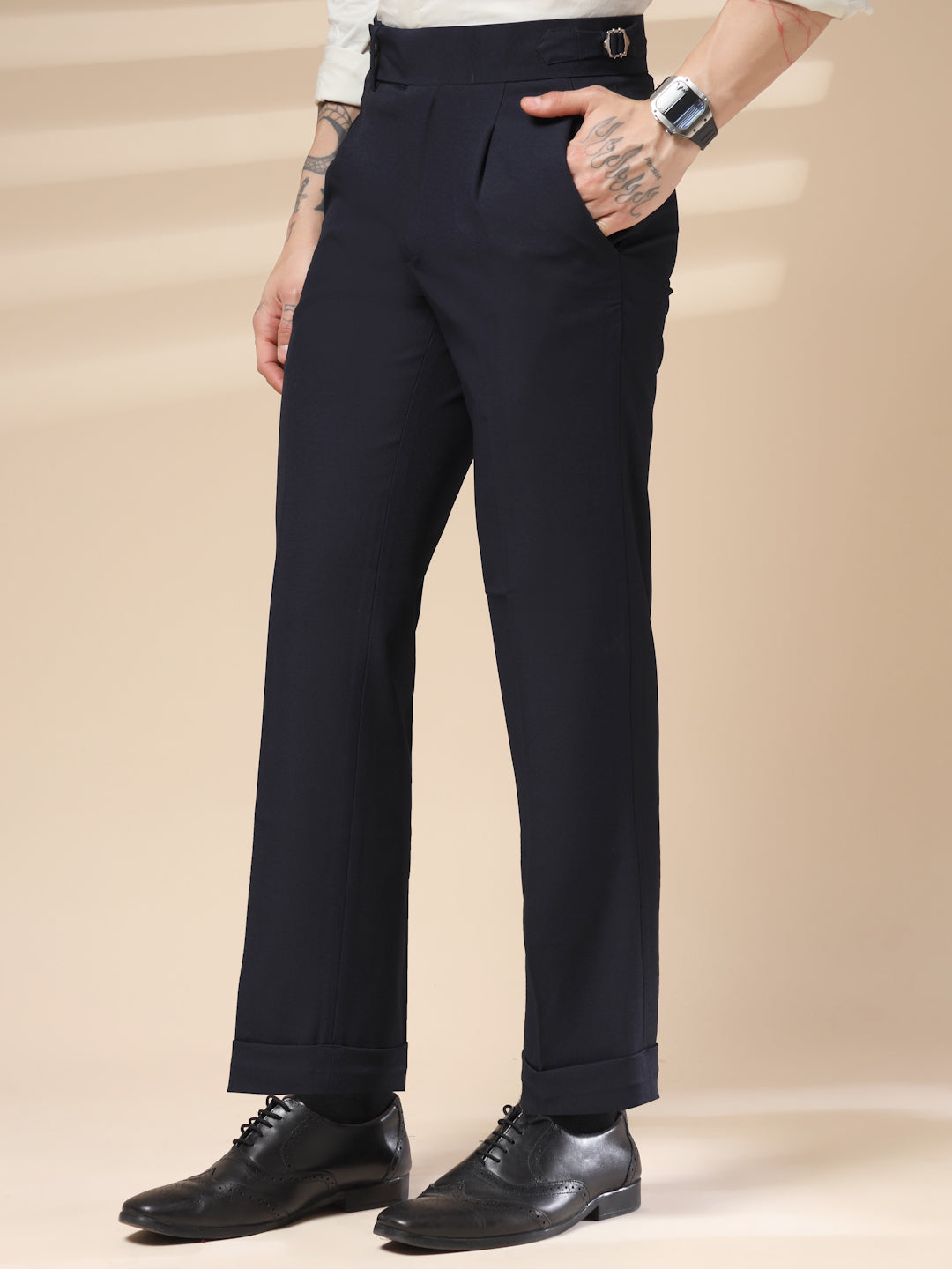 Navy Blue Italian Elegant Gurkha Trousers by Italian Vega®