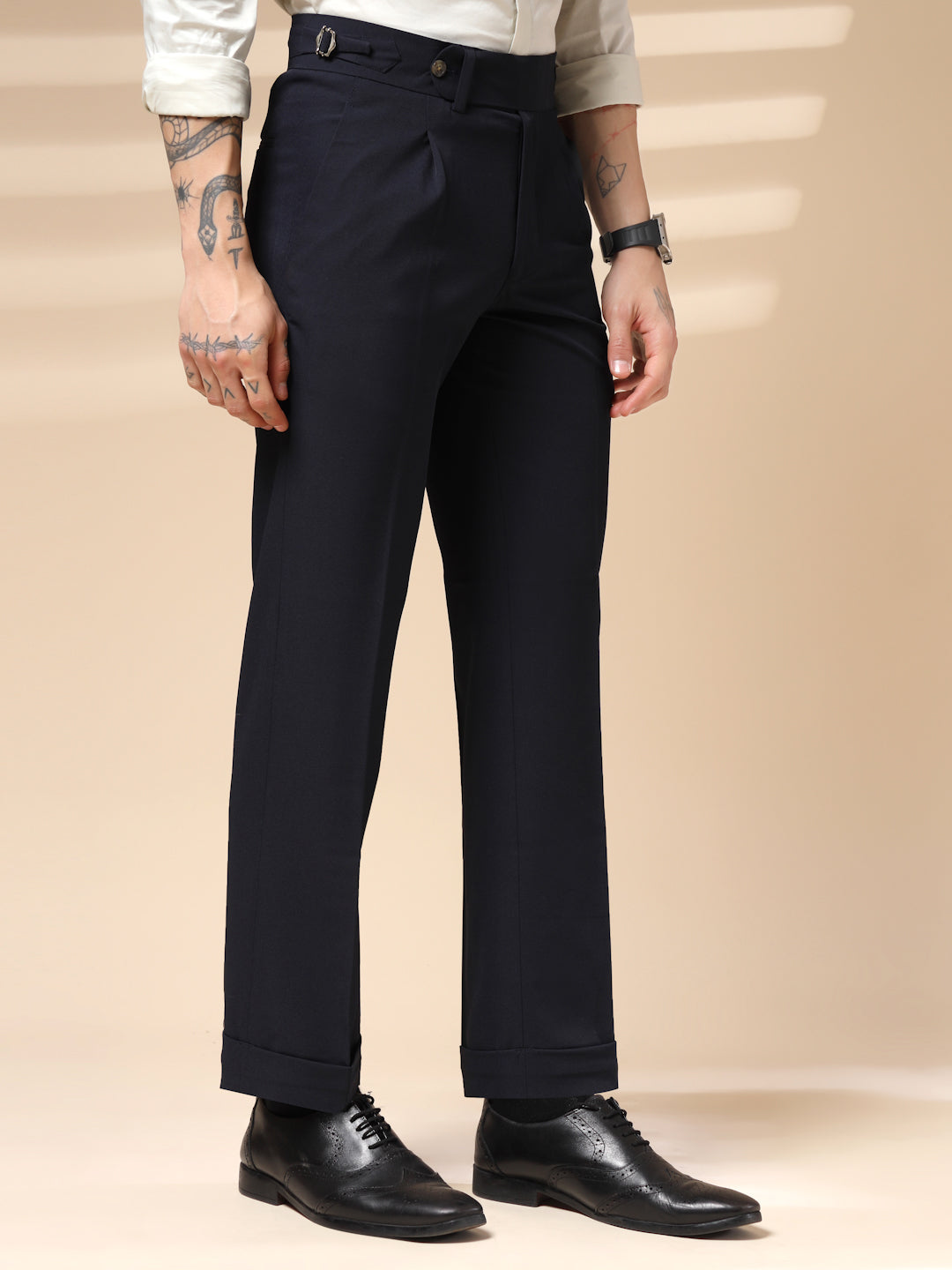 Navy Blue Italian Elegant Gurkha Trousers by Italian Vega®