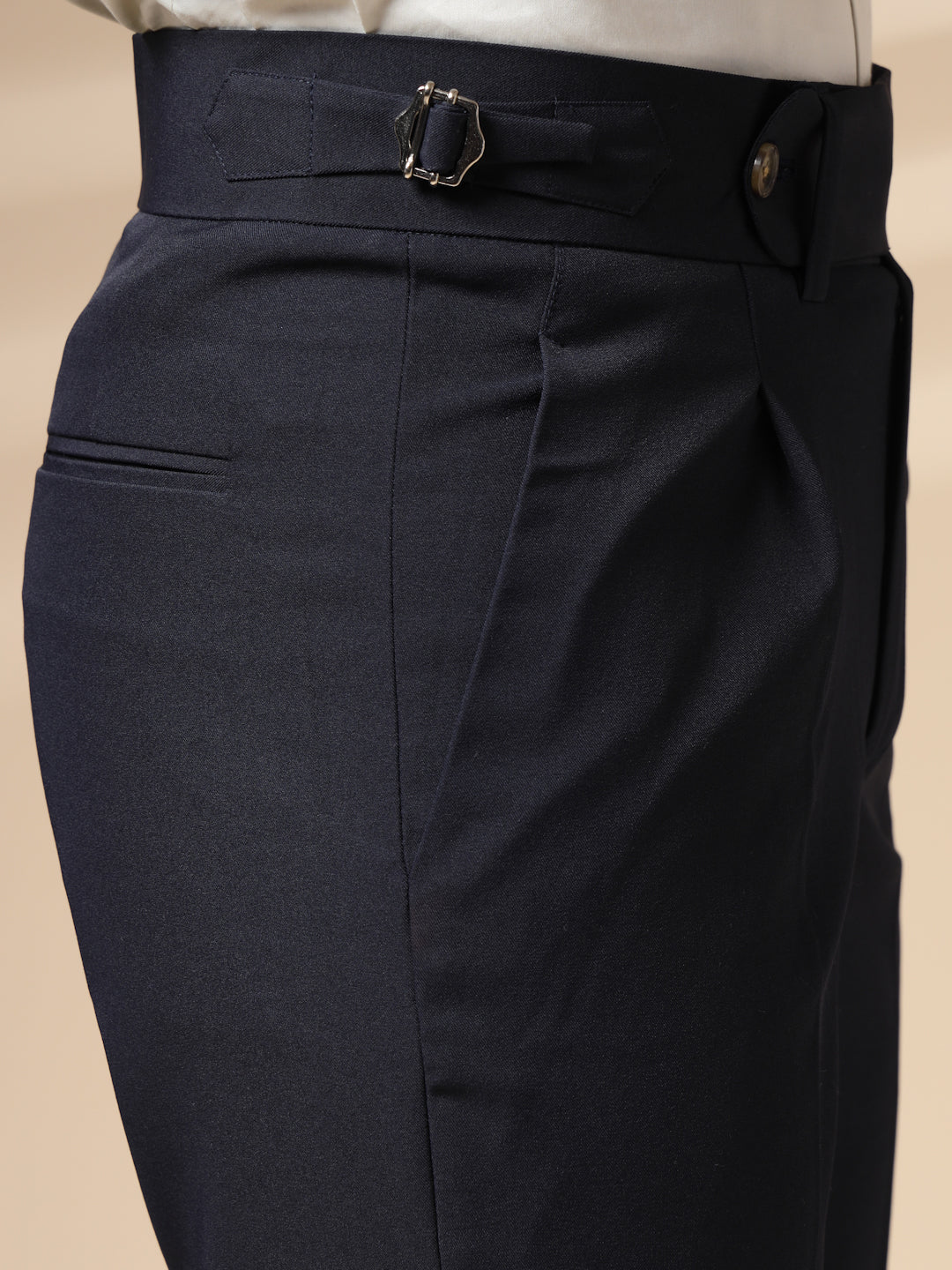 Navy Blue Italian Elegant Gurkha Trousers by ITALIAN VEGA®