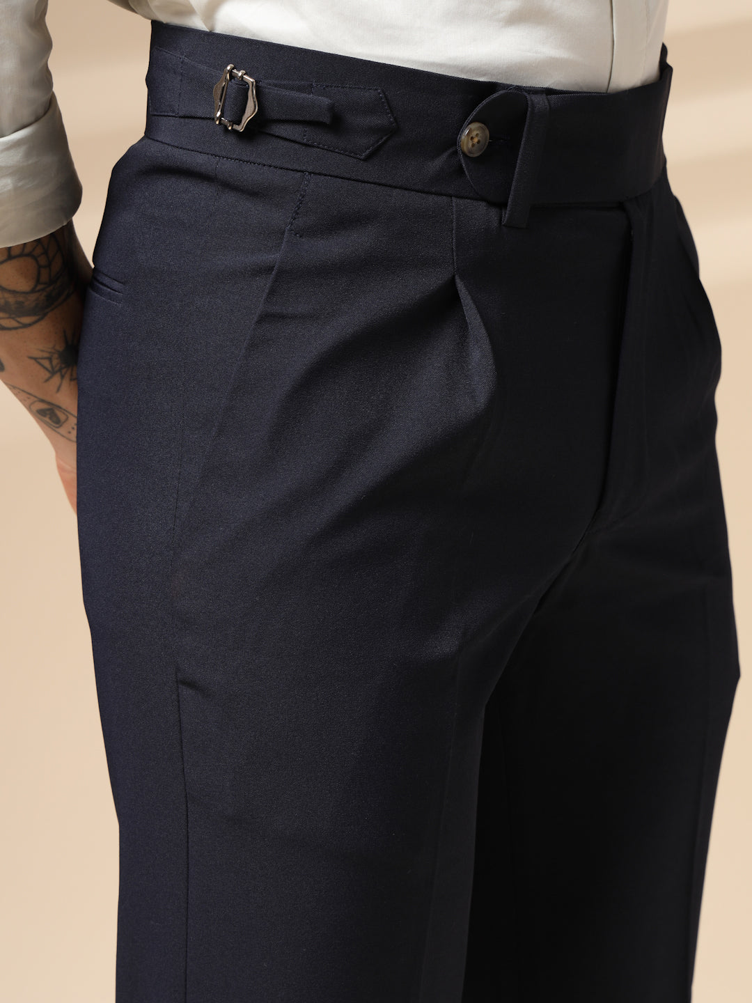 Navy Blue Italian Elegant Gurkha Trousers by ITALIAN VEGA®