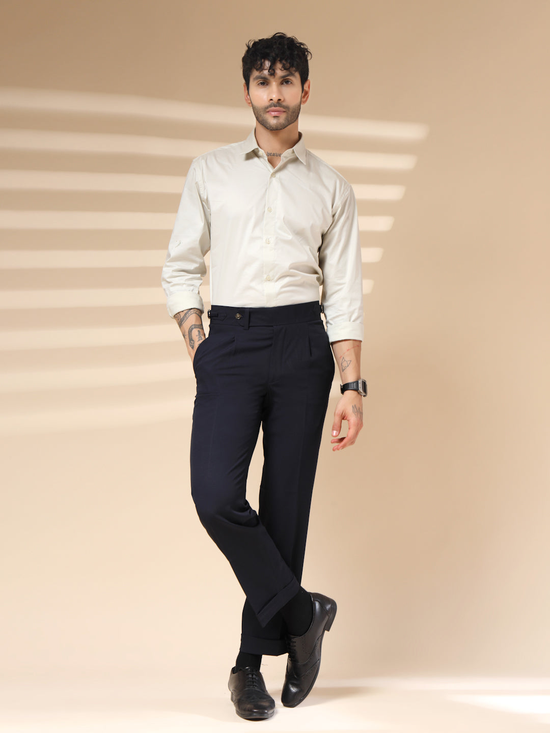 Navy Blue Italian Elegant Gurkha Trousers by ITALIAN VEGA®