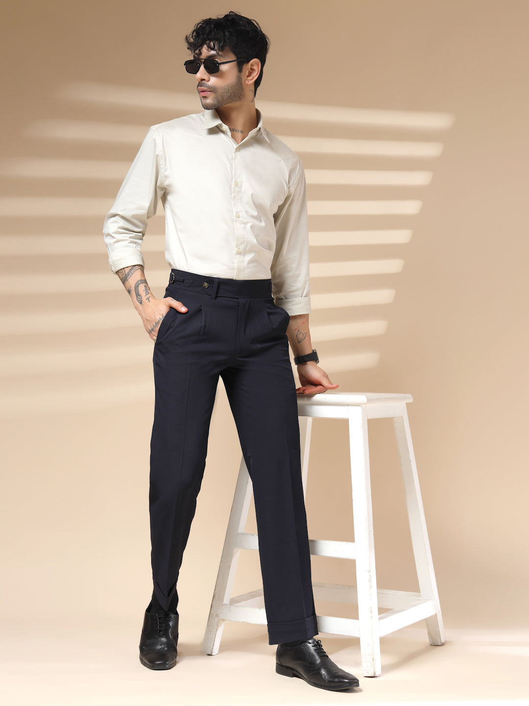 Navy Blue Italian Elegant Gurkha Trousers by Italian Vega®
