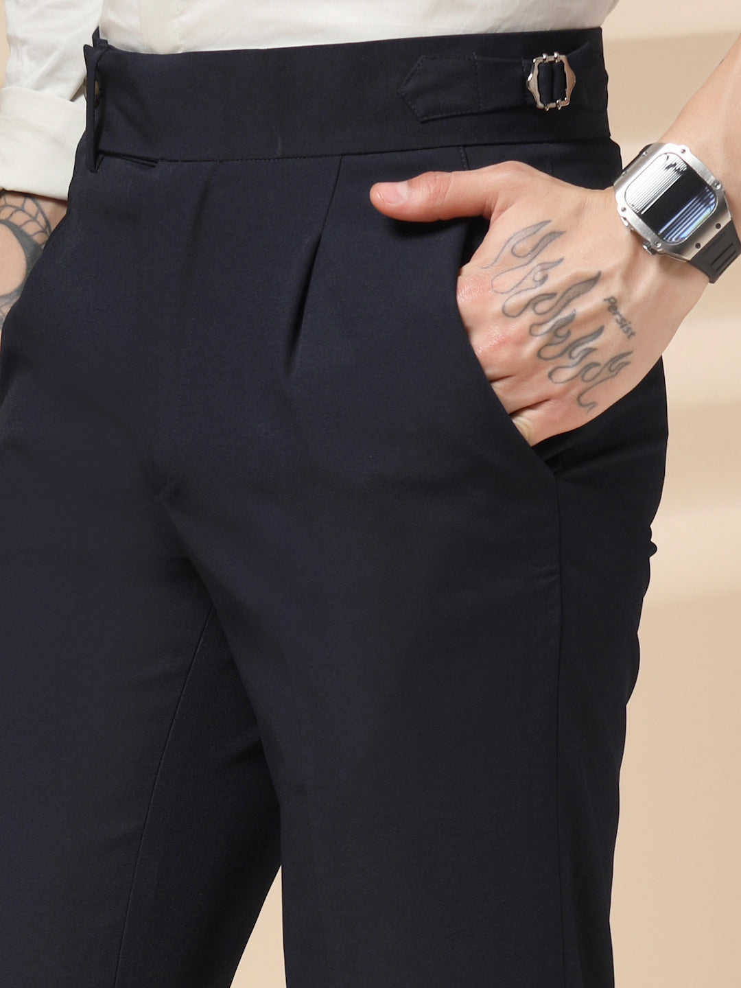 Navy Blue Italian Elegant Gurkha Trousers by ITALIAN VEGA®